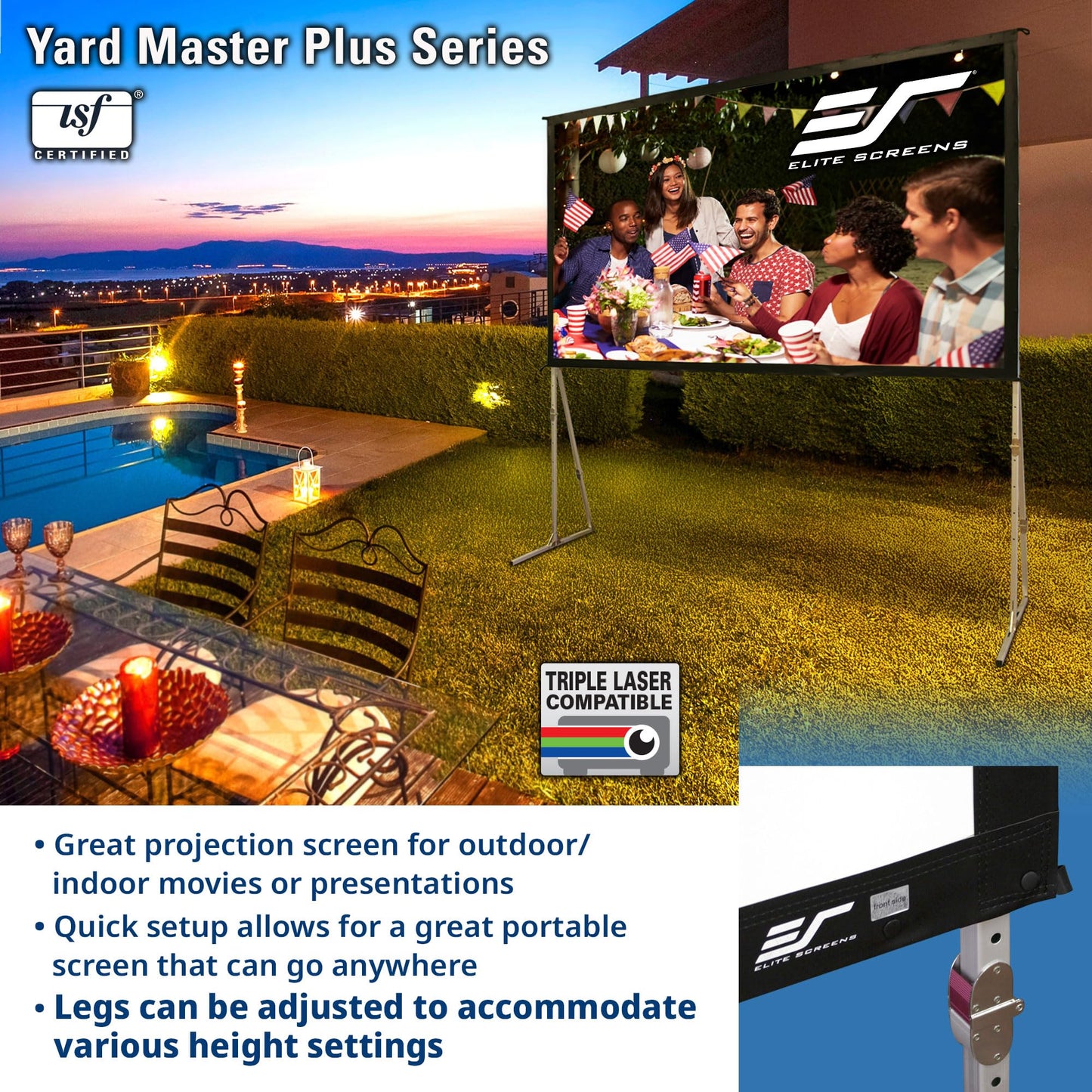 Elite Screens Yard Master Plus, 135-INCH 16:9 Height Setting Adjustable Portable Projector Screen, 4K HD Outdoor Indoor Movie Theater Front Projection, US Based Company 2-YEAR WARRANTY, OMS135H2PLUS