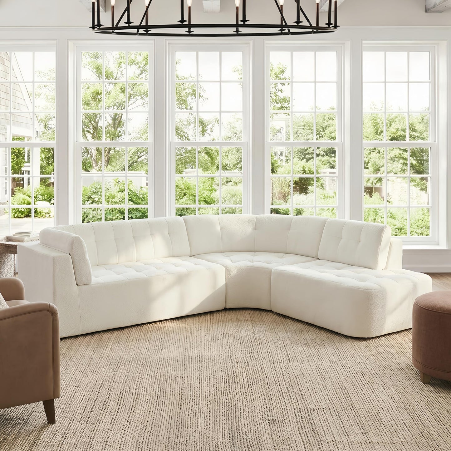 Merax 119" L-Shaped Curved Sectional Sofa Set | 4 Seat Modern Minimalist Tufted Cloud Couch with Chaise Lounge | Fully Upholstered Arms | Right-Hand Facing Foam | No-Tools Assembly, Beige