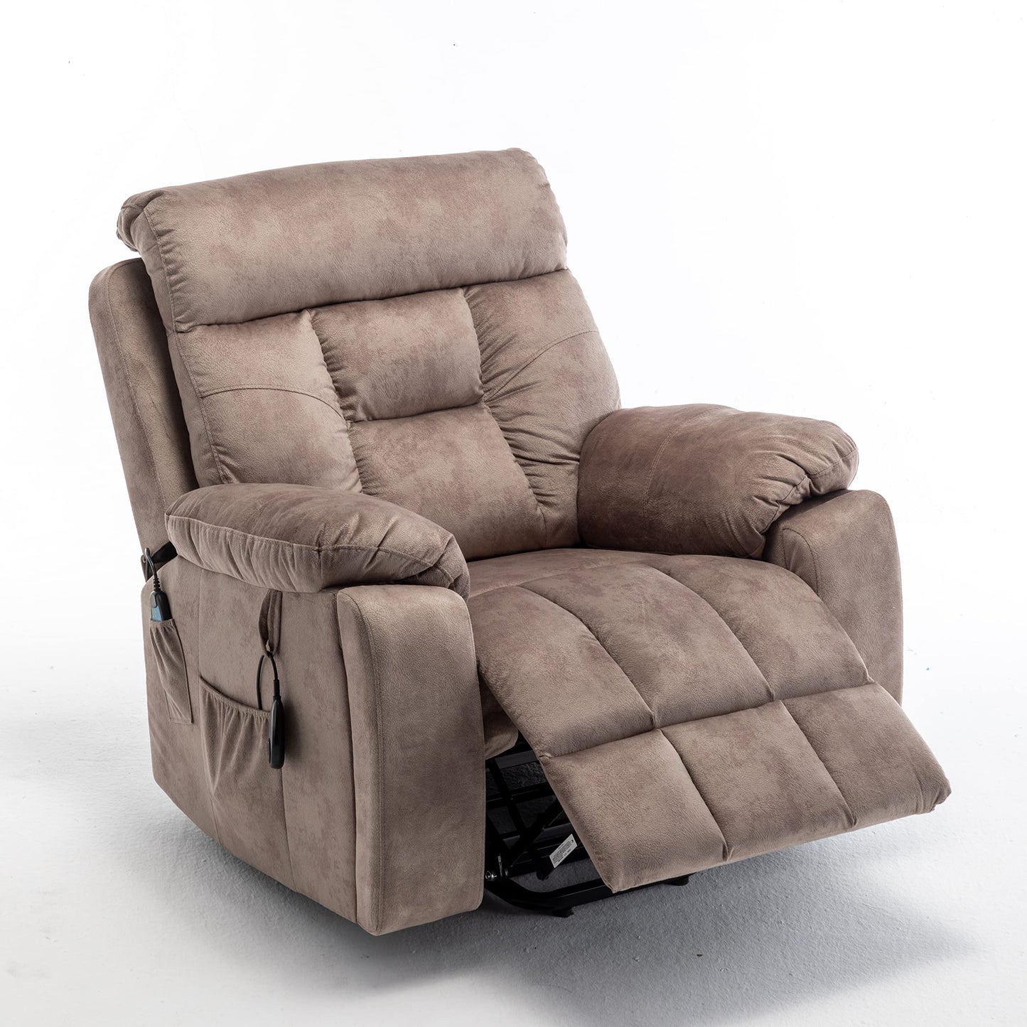 Power Lift Recliner Chair with Heat and Massage Oversized Electric Reclining Sofa Chair Wide Seat Living Room Recliner with Cup Holders for Adults, Light Brown