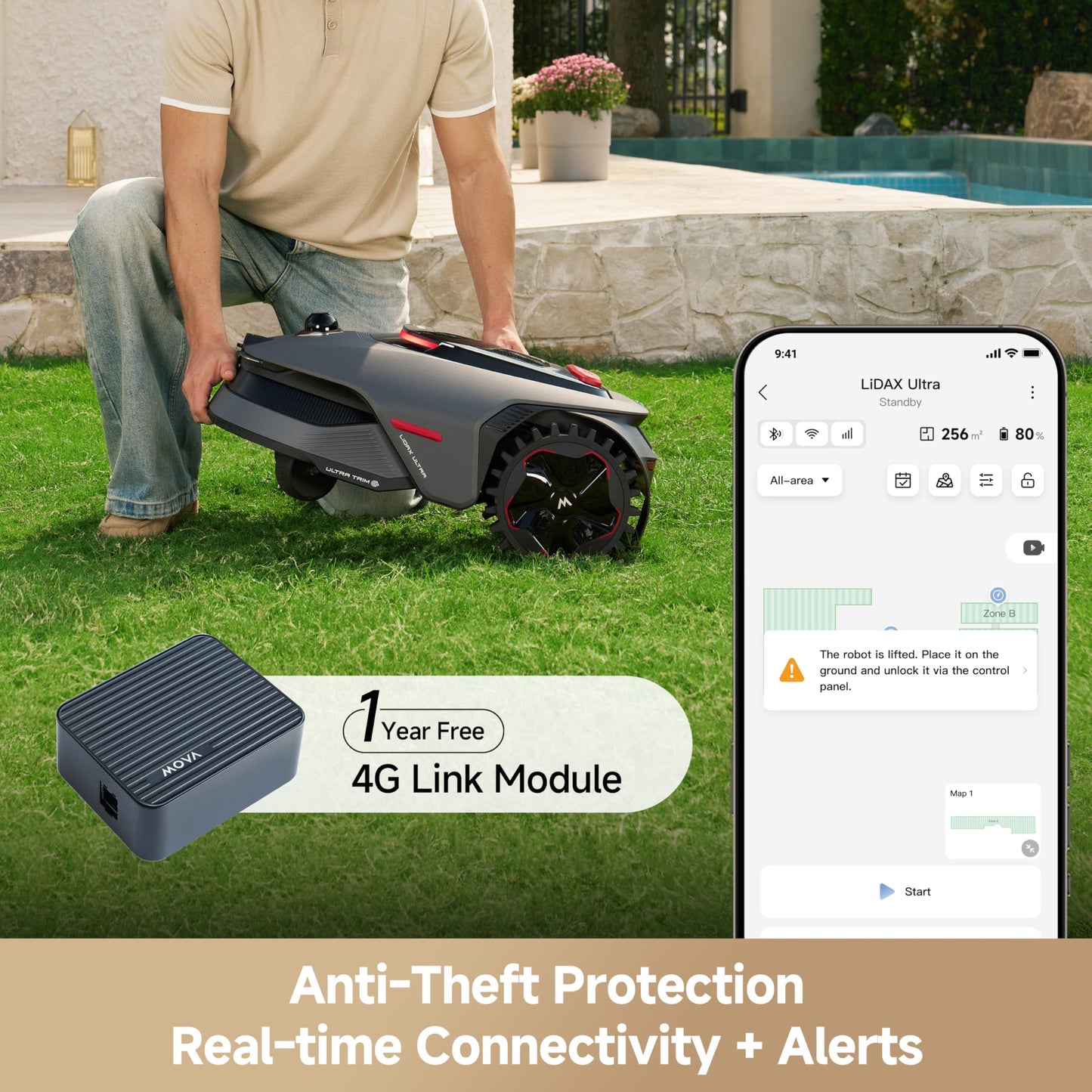 MOVA LiDAX Ultra 2000 with Blade Kit Robot Lawn Mower Wire Free Robot with 4G for 0.5 Acre, RTK Free+360° 3D LiDAR+AI Vision Mapping, Edge Cutting, Cutting Height 1.2"-3.9", 45% Slope, 150Managed Zone