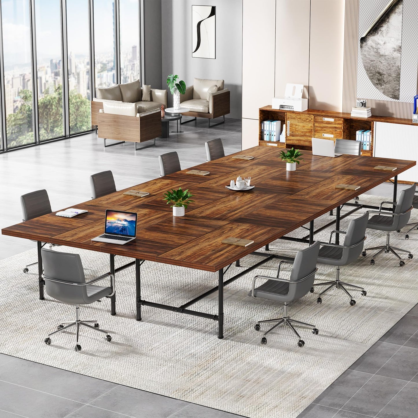 Tribesigns 6FT Conference Table, Rustic Rectangle 70.8" W x 35.4" D Meeting Table, Modern Seminar Table Boardroom Desk for Office Meeting Conference Room (6ft, Rustic)