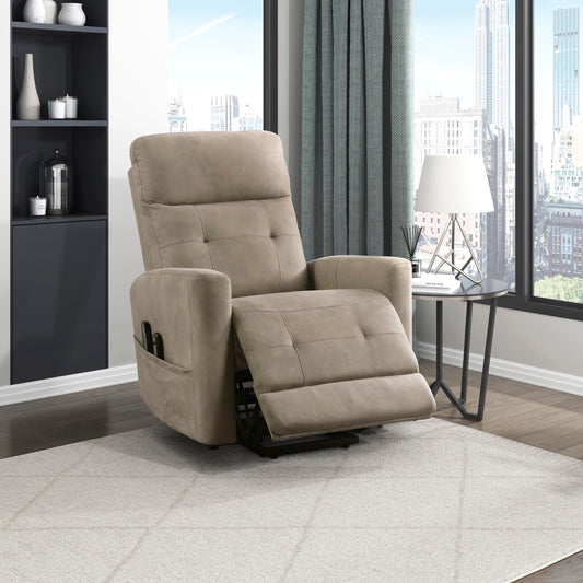 Lexicon Power Lift Recliner with Heat and Massage for Adults Elderly Ergonomic, Textured Microfiber Tufted Lounge Chair Classic Single Sofa Recliner with Side Pockets, Home Theater Seating, Brown
