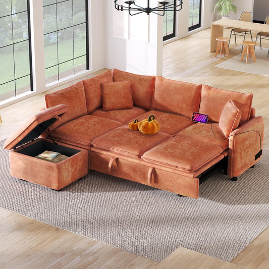 ERYE 82.5-Inch Left Facing Corner Sleeper Sectional Sofa Bed for Living Room Office,L-Shaped Chenille Upholstered Convertible Pull Out Sleeper Couch Bed W/Storage Ottoman