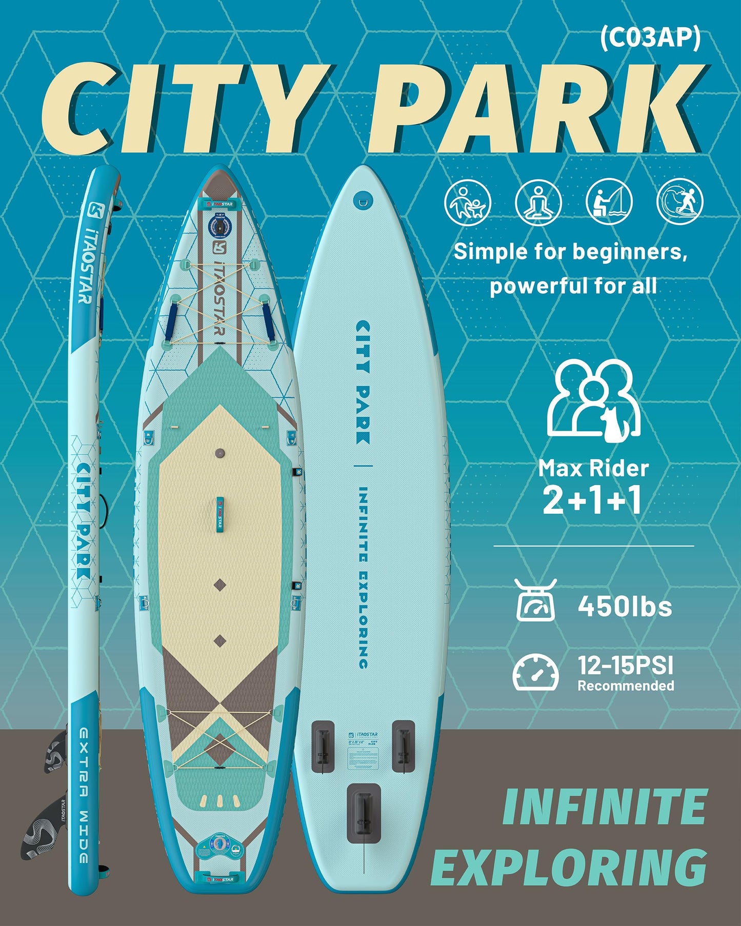 iTAOSTAR C03AP 35" Super Wide Paddle Board, More Fun Inflatable Paddle Board with 5 Fins, 12 Foot Stand Up Paddle Board with Premium SUP Accessories for Familly of All Skill Levels