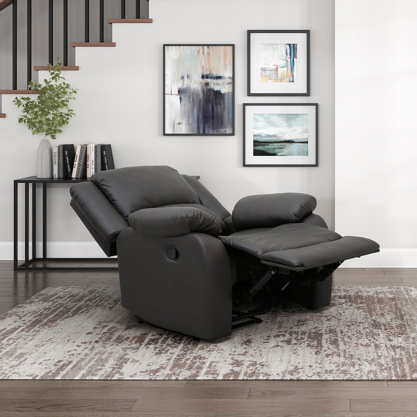 Lexicon Manual Recliner Sofa Chair, Home Theater Seating, Wall Hugger Manual Reclining Nursery Chair for Bedroom/Living Room/Office/Apartment, Dark Brown Faux Leather
