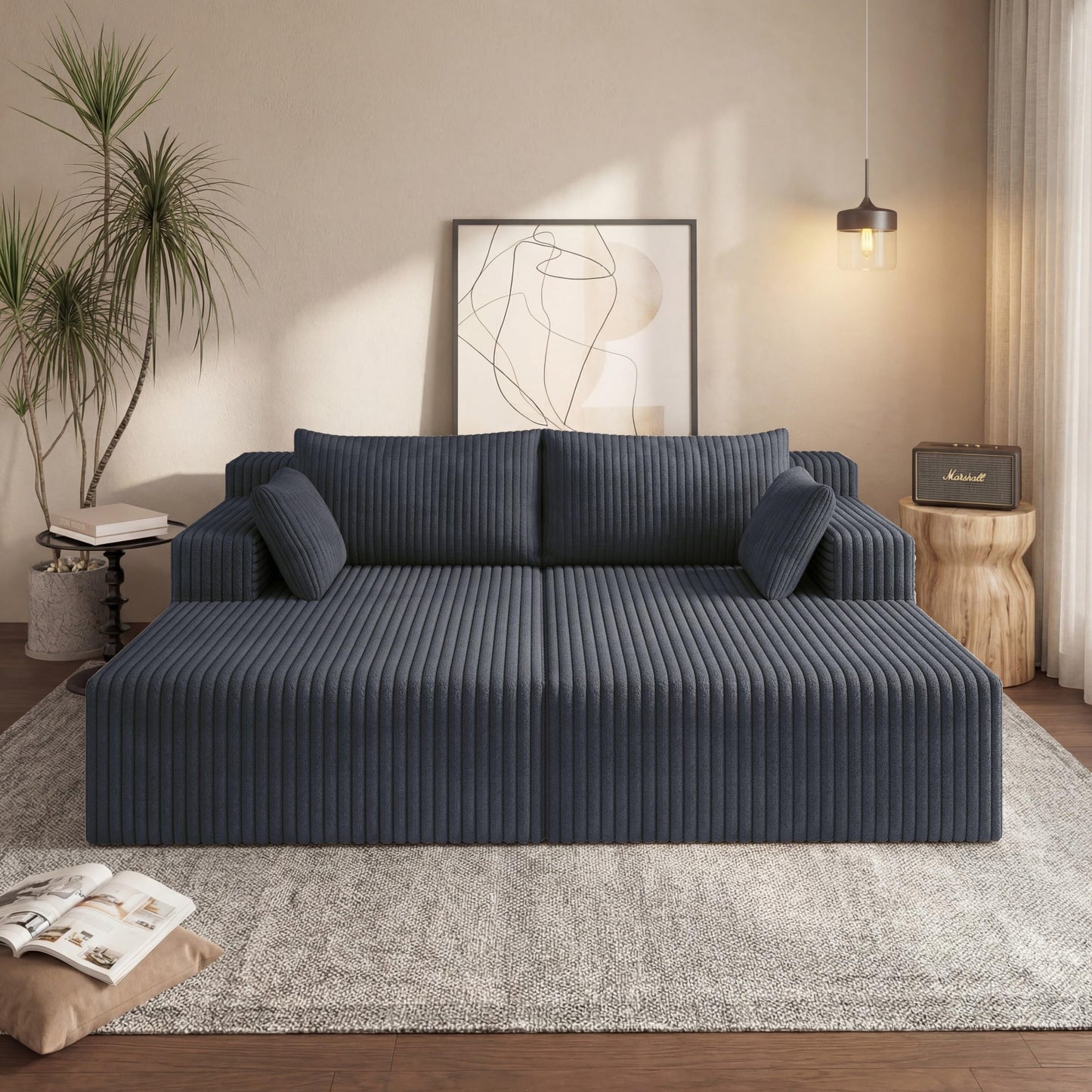 KEIKI 71" L Oversized Double Lounge Chaise Indoor, Corduroy Deep Seat Sectional Modular Couch Sleeper Loveseat Chair, Boneless Upholstered Reading Lazy Cloud Plush Sofa Bed for Living Room, Bedroom