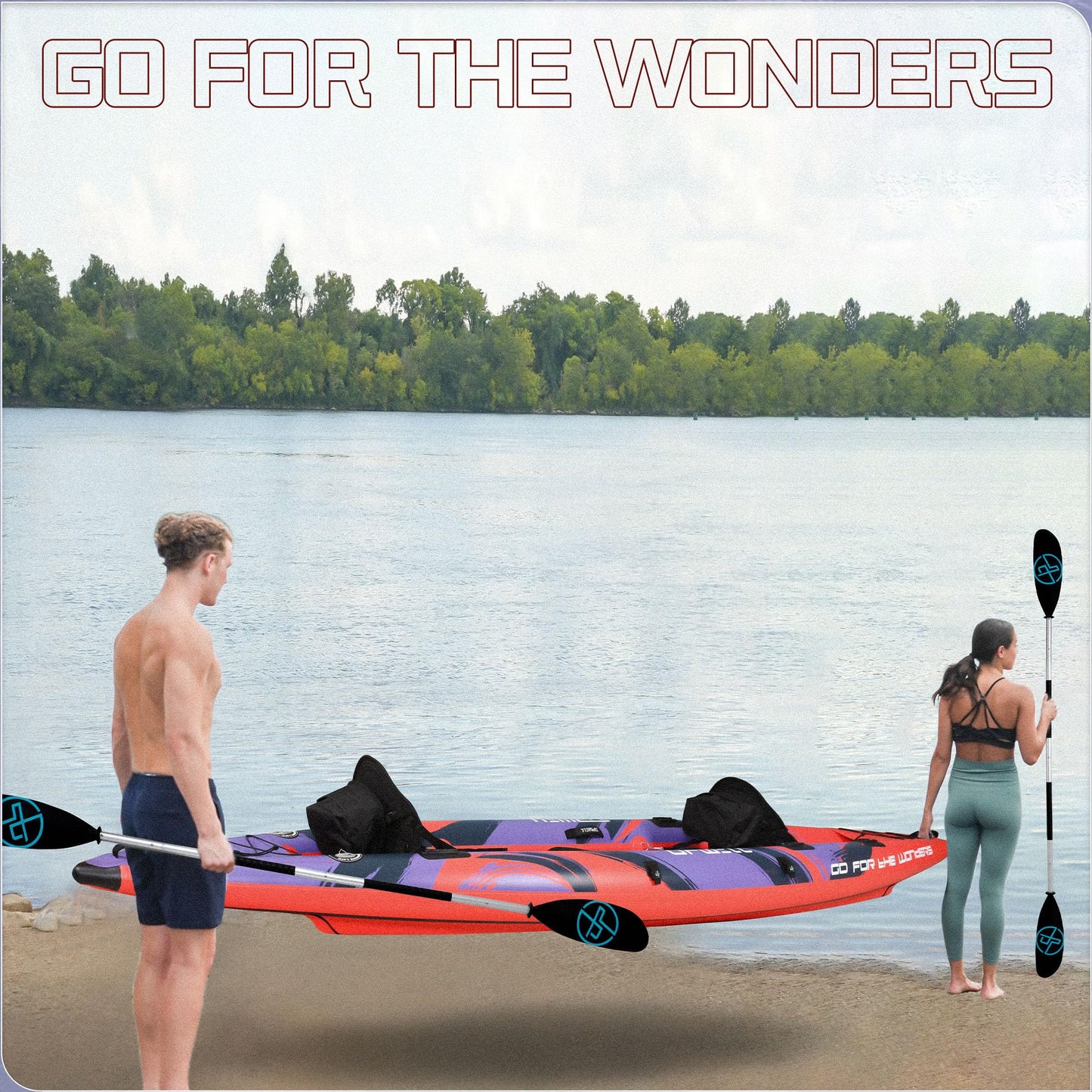 Angler 14'6" Inflatable Fishing Kayak with Drop Stitch Floor 2-3 Person Adult Blow up Kayaks Foldable Pedal Boat Canoe, Red