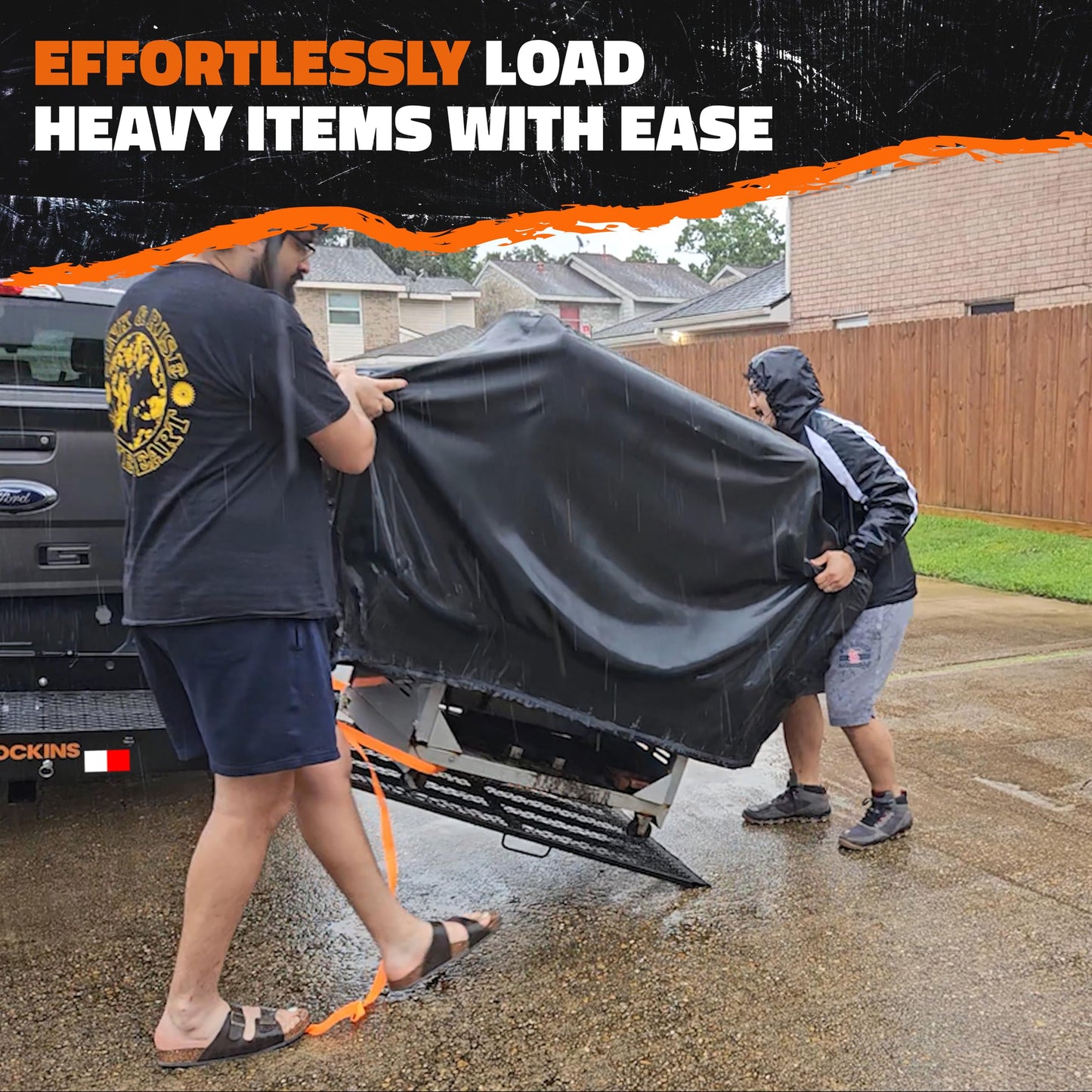 Mockins 48"x28.5"x4" Folding Trailer Hitch Cargo Carrier with Ramp for Wheelchair | 500 lbs Cap Heavy-Duty Mobility Scooter Carrier for Car 2" Hitch Receiver w/Plate Bracket, Stabilizer, & Straps