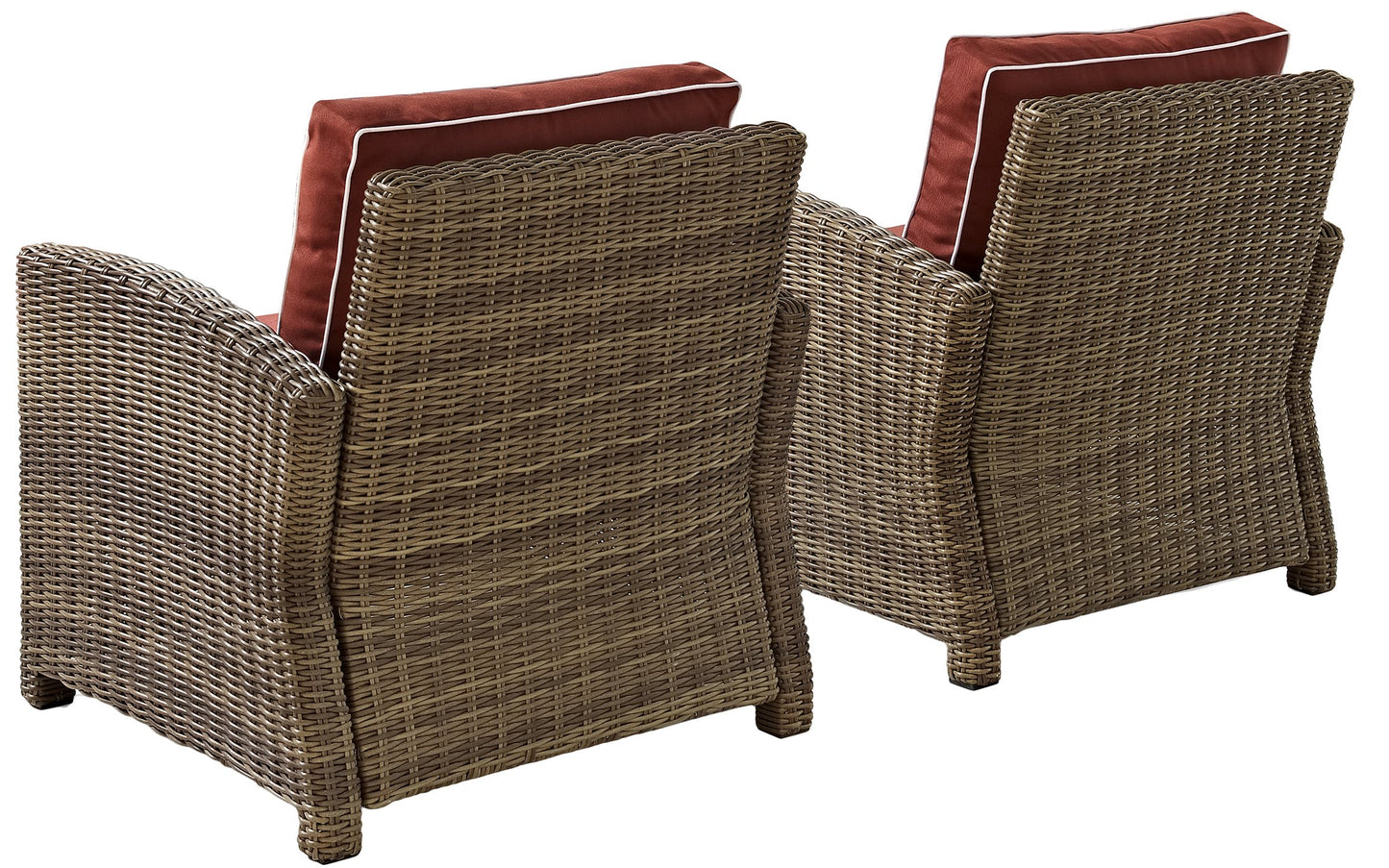 Crosley Furniture Bradenton 2-Piece Outdoor Chair Set, Wicker Patio Chairs for Conversation, Porch, Deck, Brown with Sangria Cushions