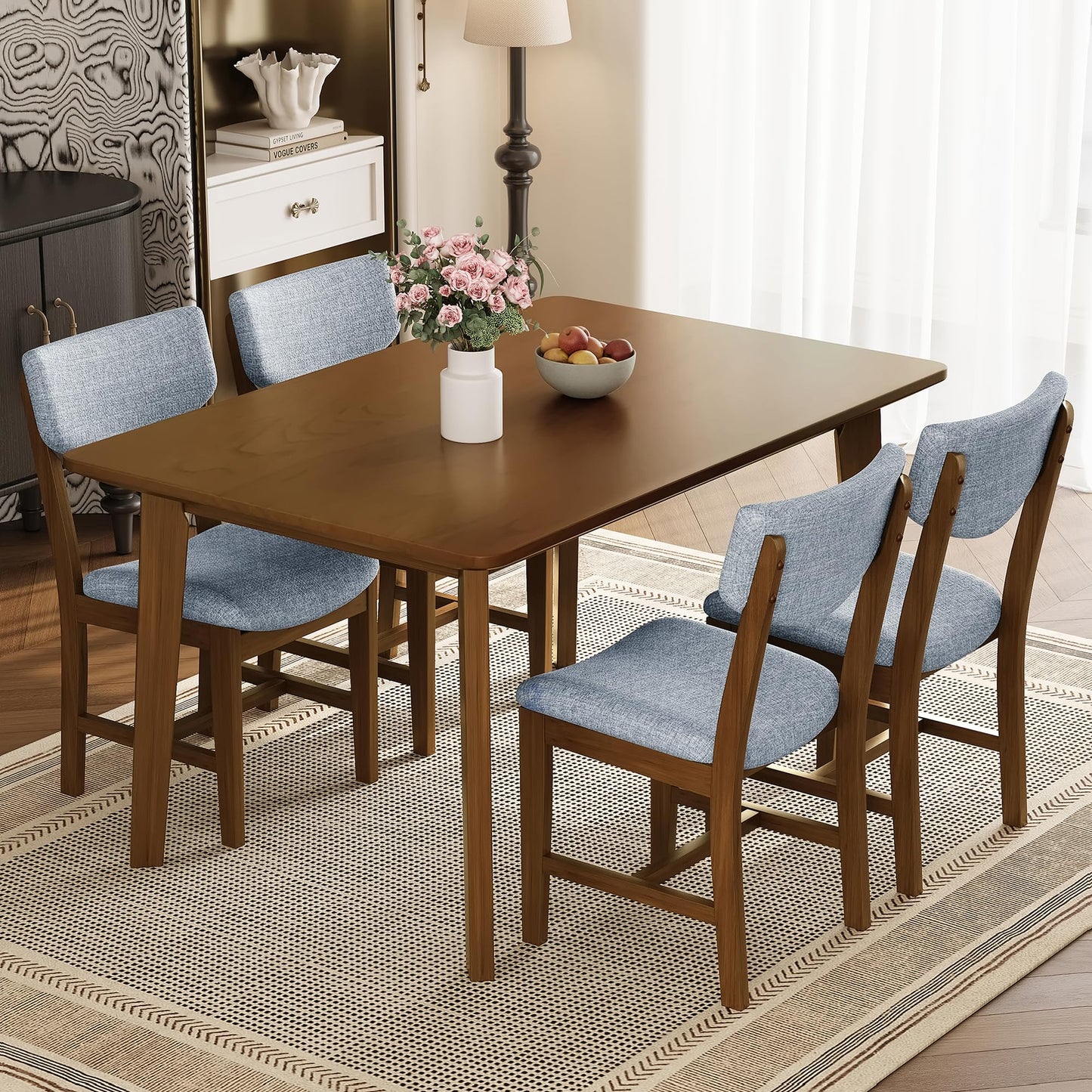 Merax Rustic Wooden Rectangular Kitchen Table, Farmhouse Dinning Table for Living Room, Kitchen, Dining Room, Small Space, Walnut
