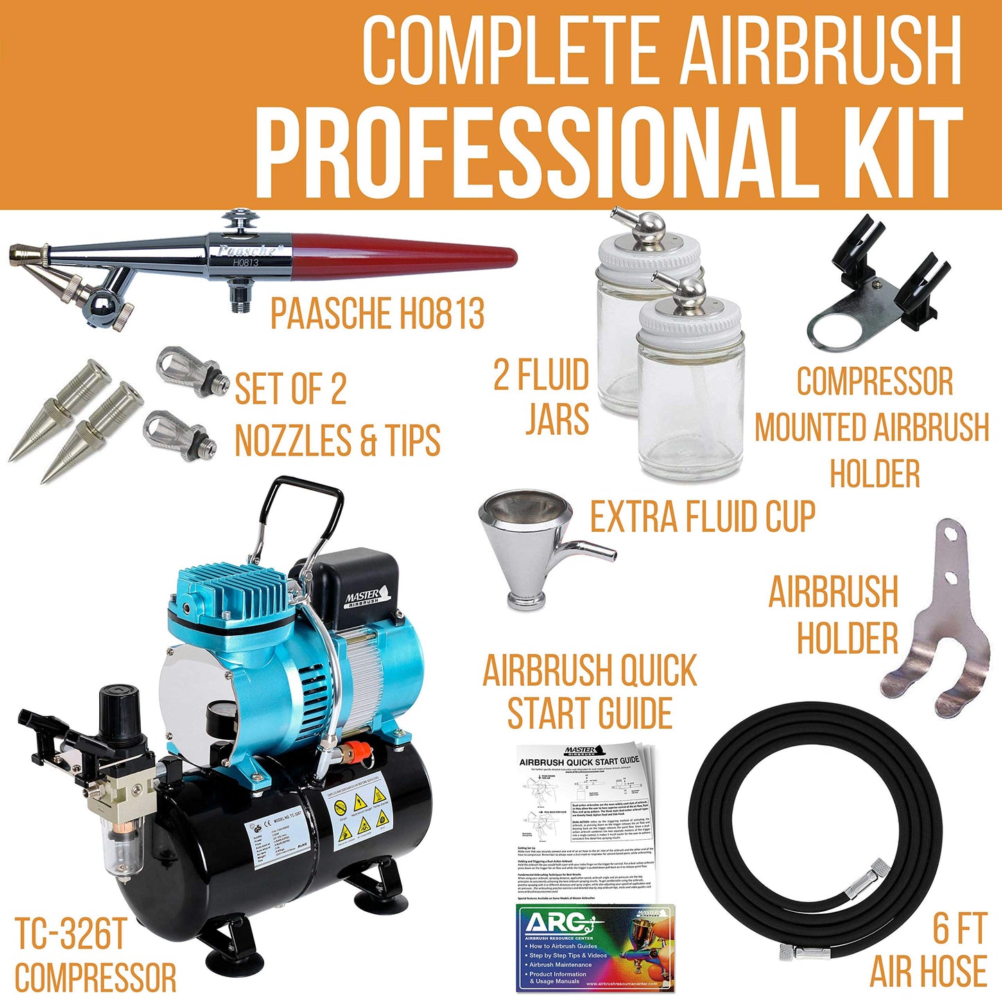 PAASCHE H-SET AIRBRUSH w/Quiet AIR COMPRESSOR with TANK