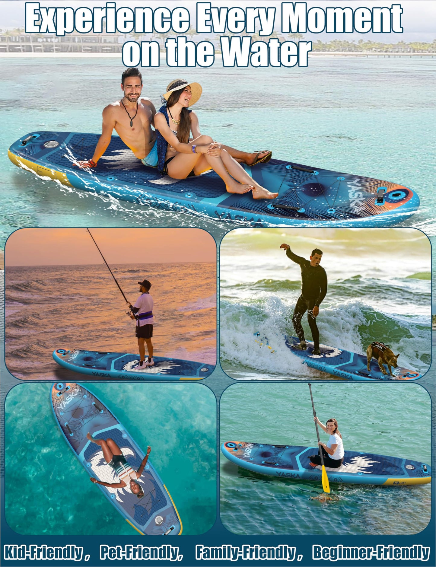 YASKA Inflatable Stand up Paddle Board 11ft with Premium SUP Accessories,Extra Wide Design Non-Slip Paddleboard for Beginner Adults Advenor Yoga Fishing
