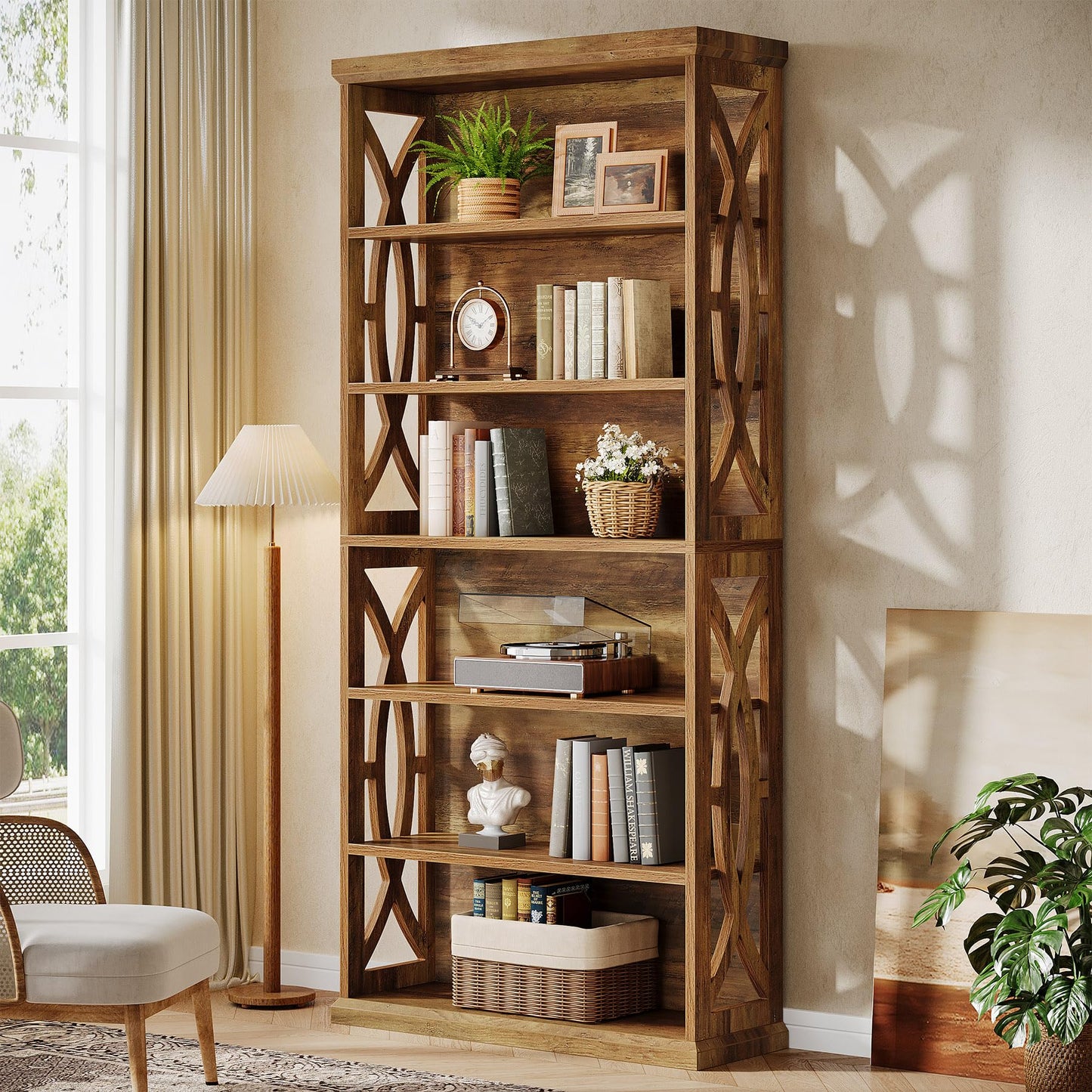 Tribesigns 6-Tier Bookshelf, 71 Inches Tall Freestanding Bookcase, Large Industrial Bookshelves Display Shelves, Wooden Book Shelf for Home Office, Living Room, Bed Room, Rustic Brown