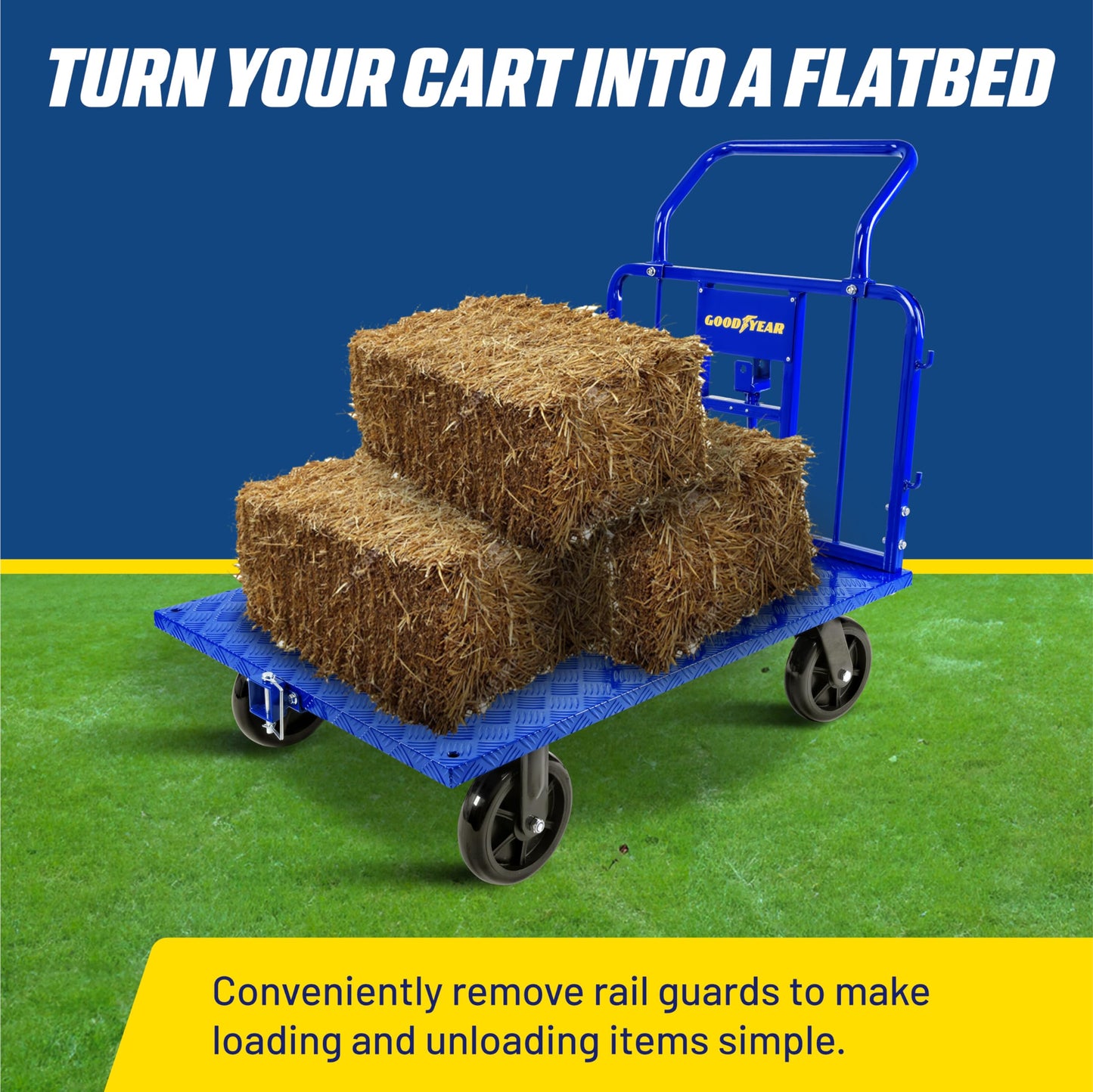 Goodyear Cargo Trailer Heavy-Duty, Utility Cart - 1200 lbs Capacity with Hitch, 8" Casters, Compatible with Electric Tugger Cart