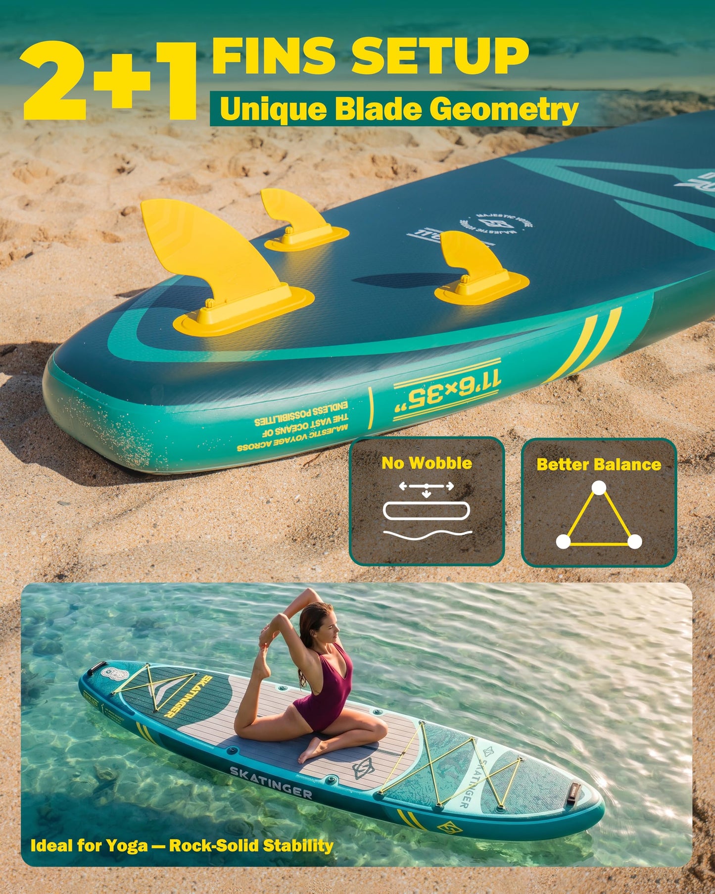 Skatinger 11'6×35" Super Wide Inflatable Paddle Board, Premium Woven Drop-Stitch Tech, 450lb/3 People/Family Paddle Board, Shoulder Strap, 100L Backpack, Ultra-Light, All-Round Sup Board