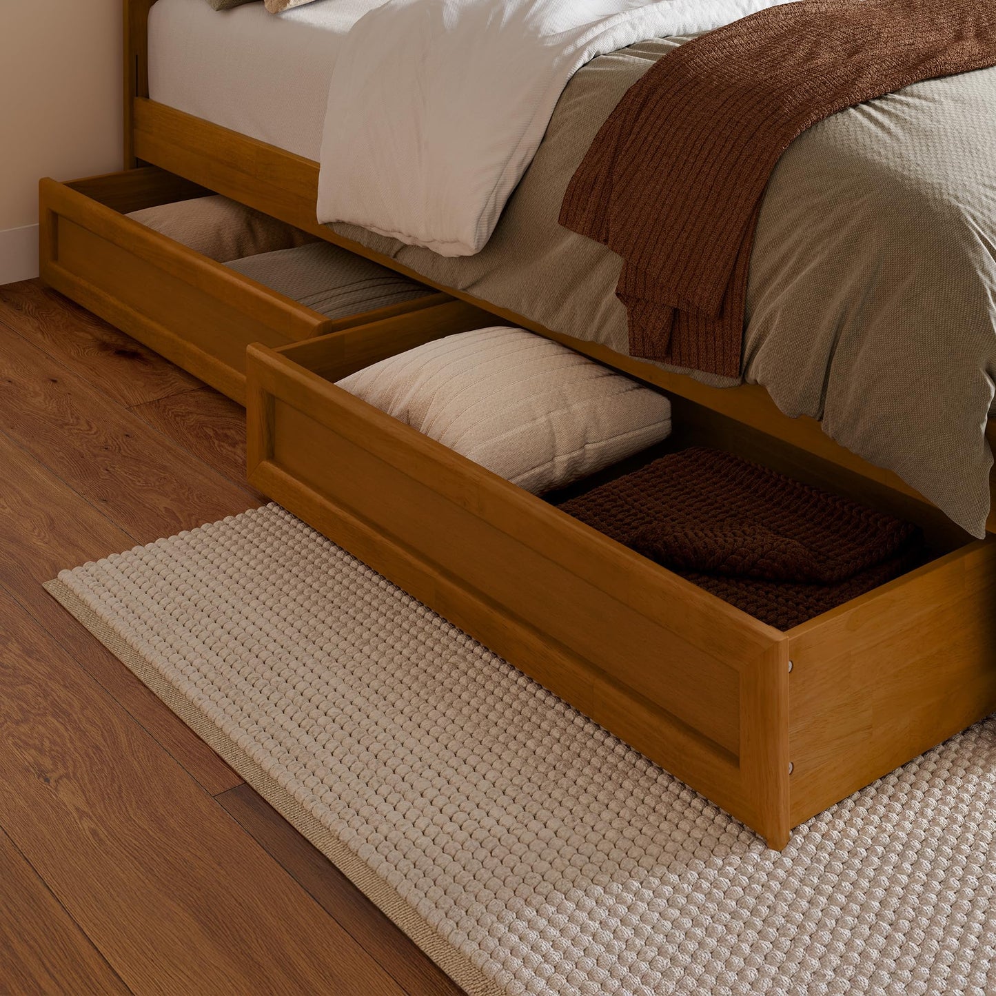 AFI, Lucia Full Platform Bed with Panel Footboard & Storage Drawers, Light Toffee