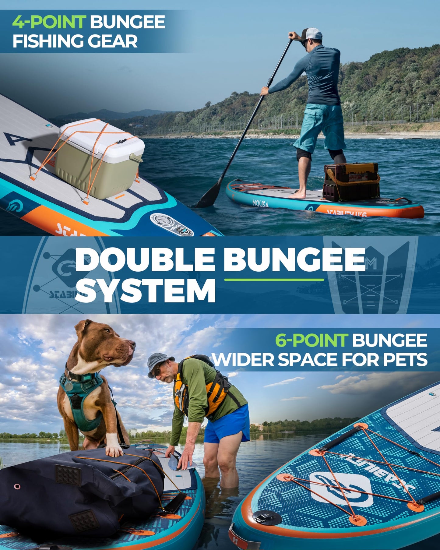 MOUSA 11'6''×35" Extra Wide Inflatable Stand Up Paddle Board, Stable Long SUP for 2 People/Family, Shoulder Strap, 5 Handles, 100L Backpack, All-Round Sup Board, Removeable Big Fin