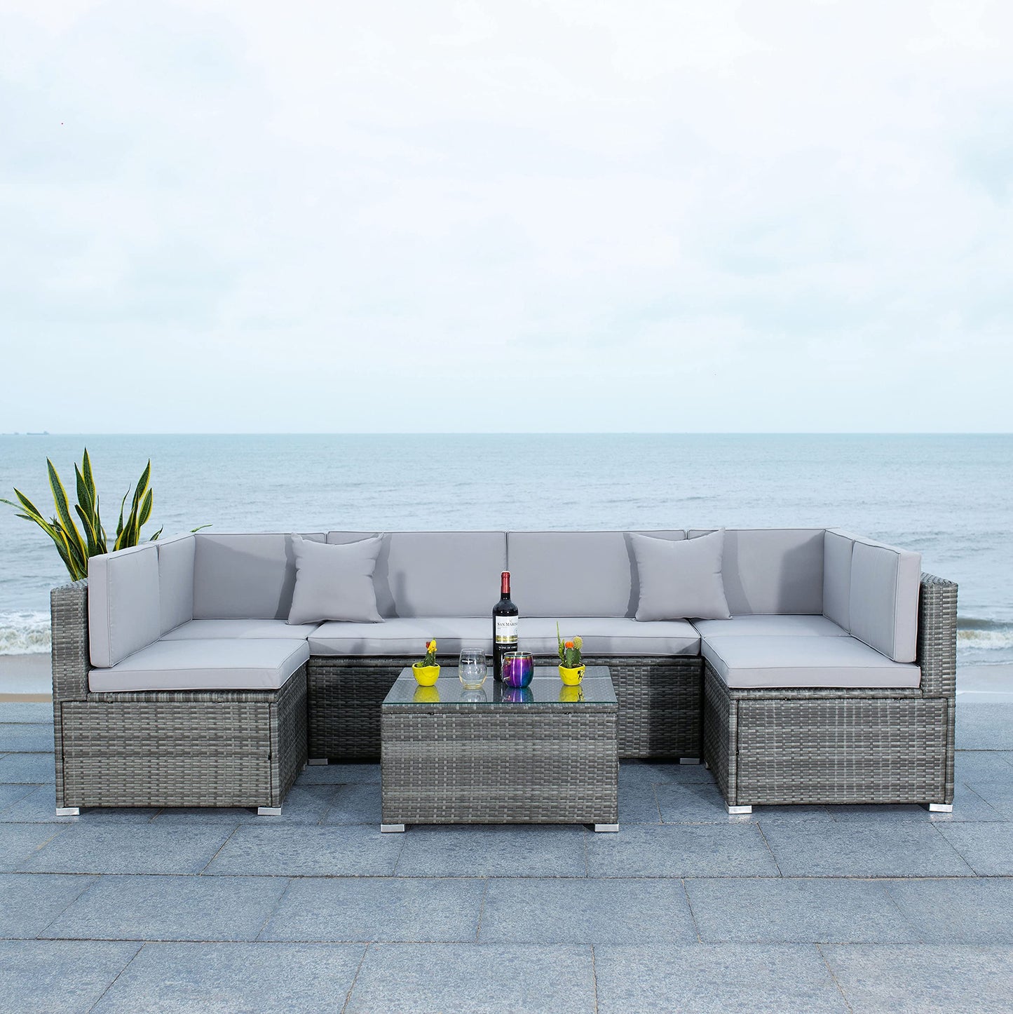 SAFAVIEH PAT7510B-2BX Collection Sectional Diona Grey Outdoor Living Patio Set, Grey/Grey