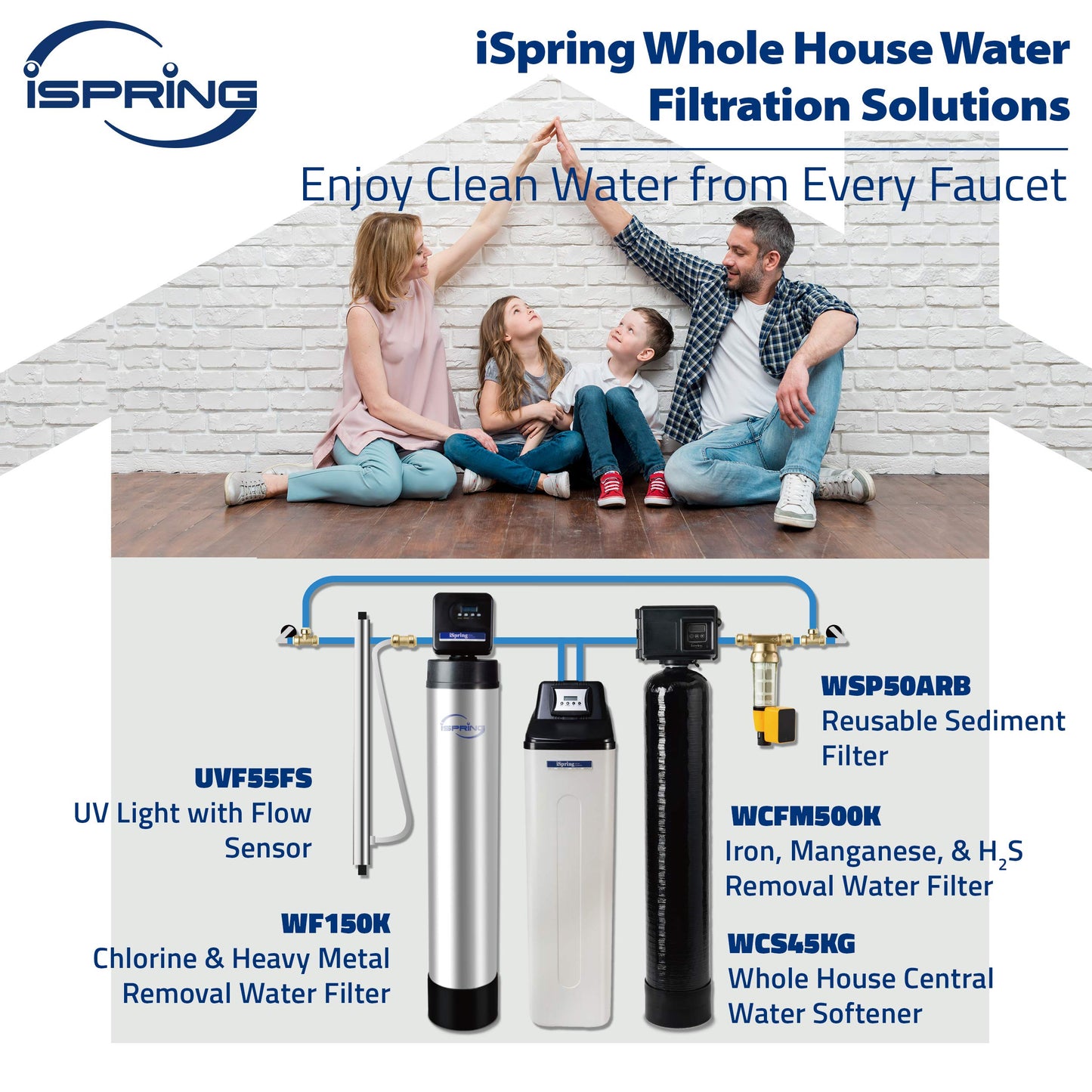 iSpring WCS45KG Whole House Water Softener System, 45,000 Grain High Capacity with Backwash Feature, SGS-Tested, for Homes & Businesses