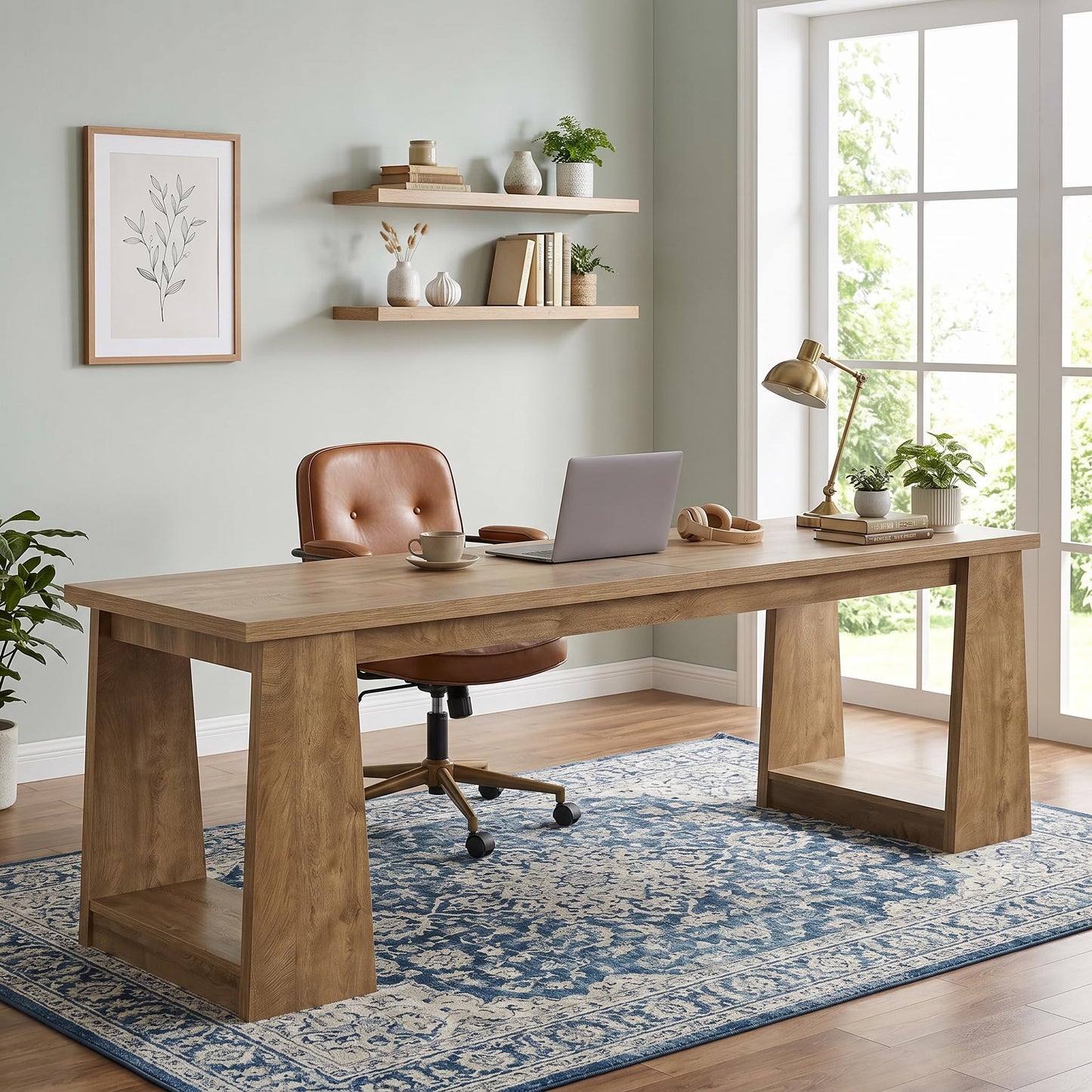 LITTLE TREE 86.6 Inch Extra Long Computer Desk, Two Person Desk, Dual Workstation Home Office Desks for 2 Users, Large Gaming & Multi-Monitor Setup Writing Table for Spacious Workspace