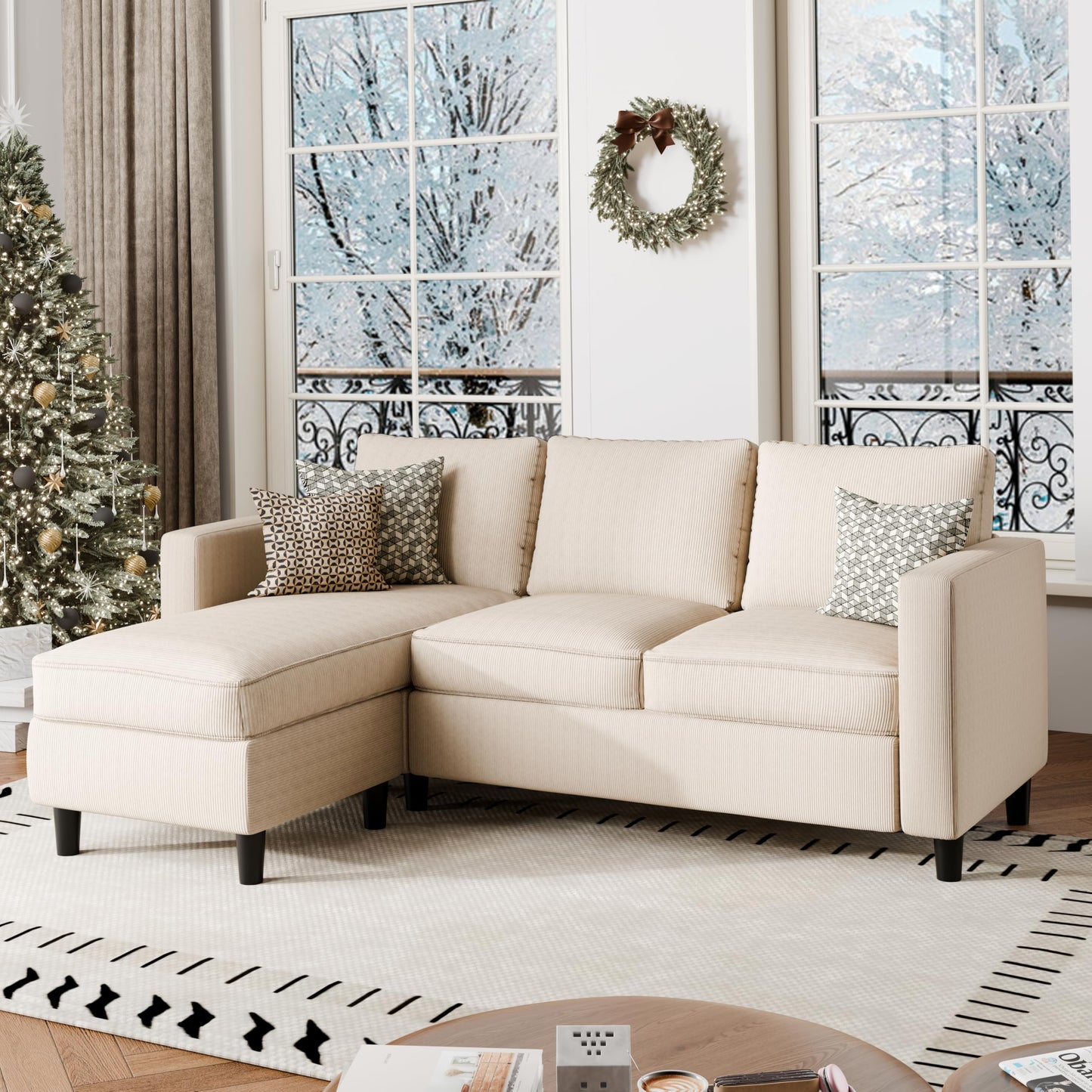 SUNLEI 73.6" Modular Sectional Sofa, Comfy Cloud Couch with Movable Ottoman Deep Seat L Shaped Modular Sofa, Sectional Couches for Living Room and Apartment, Khaki