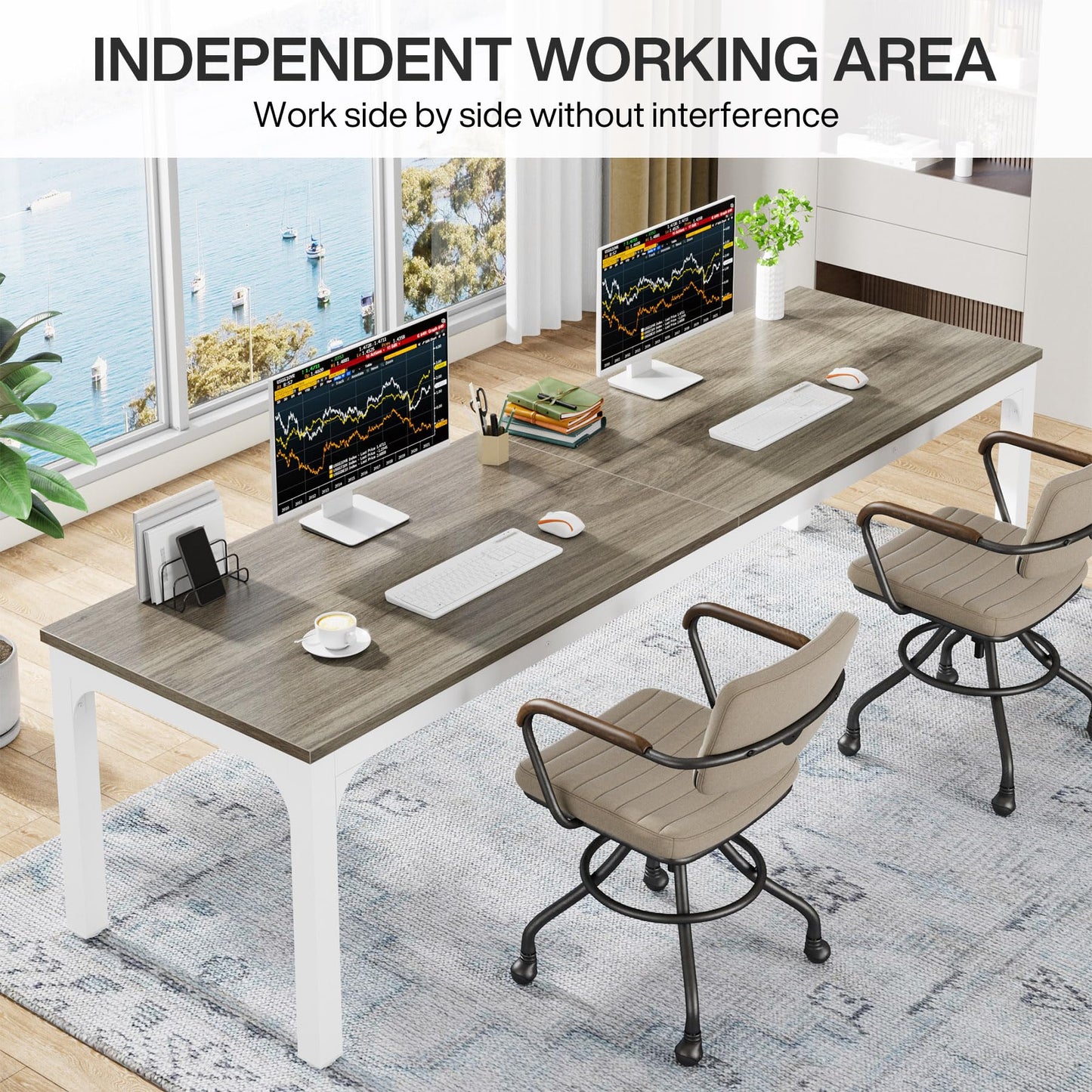 Tribesigns 78.7 Inches Extra Long Computer Desk 2 Person Desk, Double Long Desk, Workstaion for Home Office, Oak+White