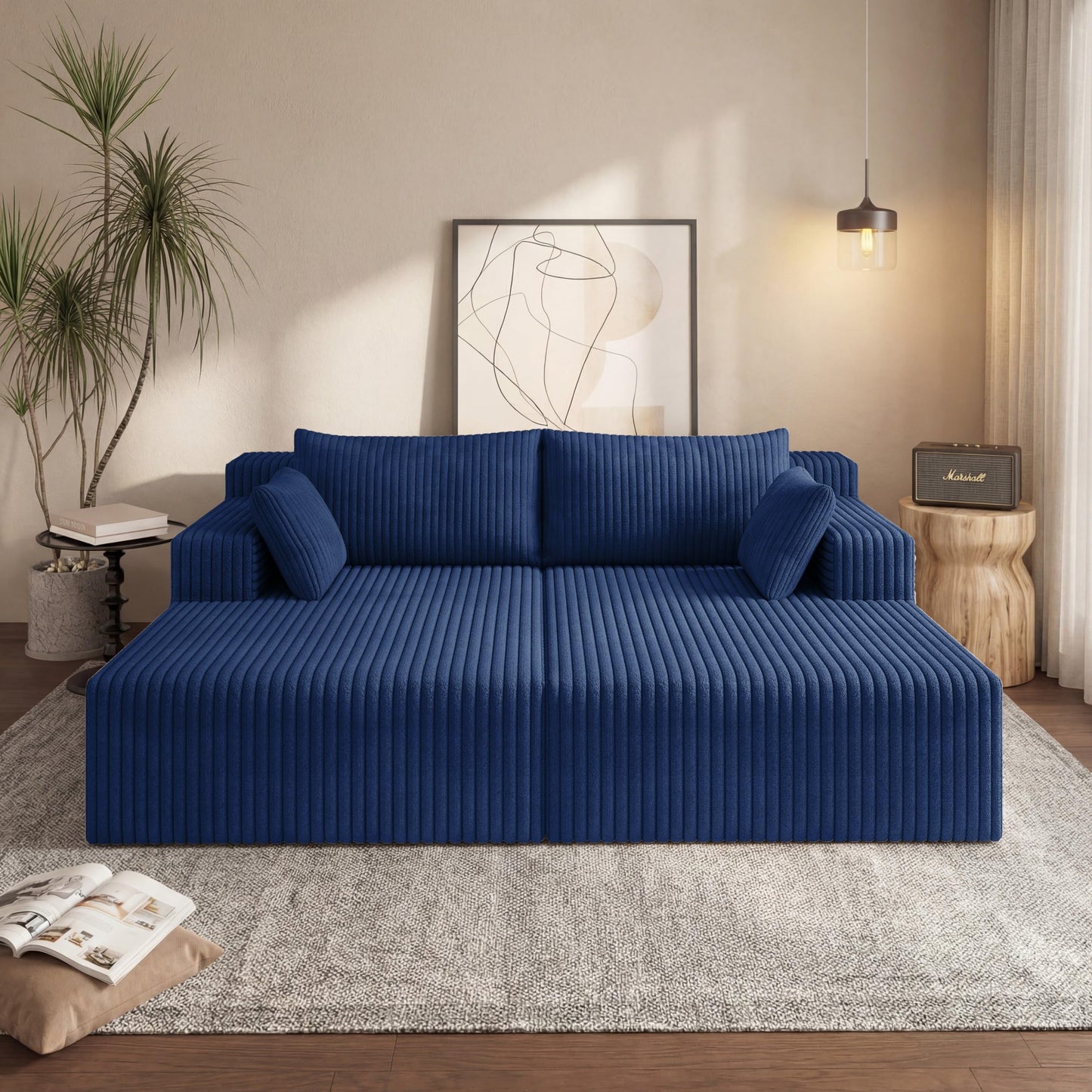 KEIKI 71" L Oversized Double Lounge Chaise Indoor, Corduroy Deep Seat Sectional Modular Couch Sleeper Loveseat Chair, Boneless Upholstered Reading Lazy Cloud Plush Sofa Bed for Living Room, Bedroom