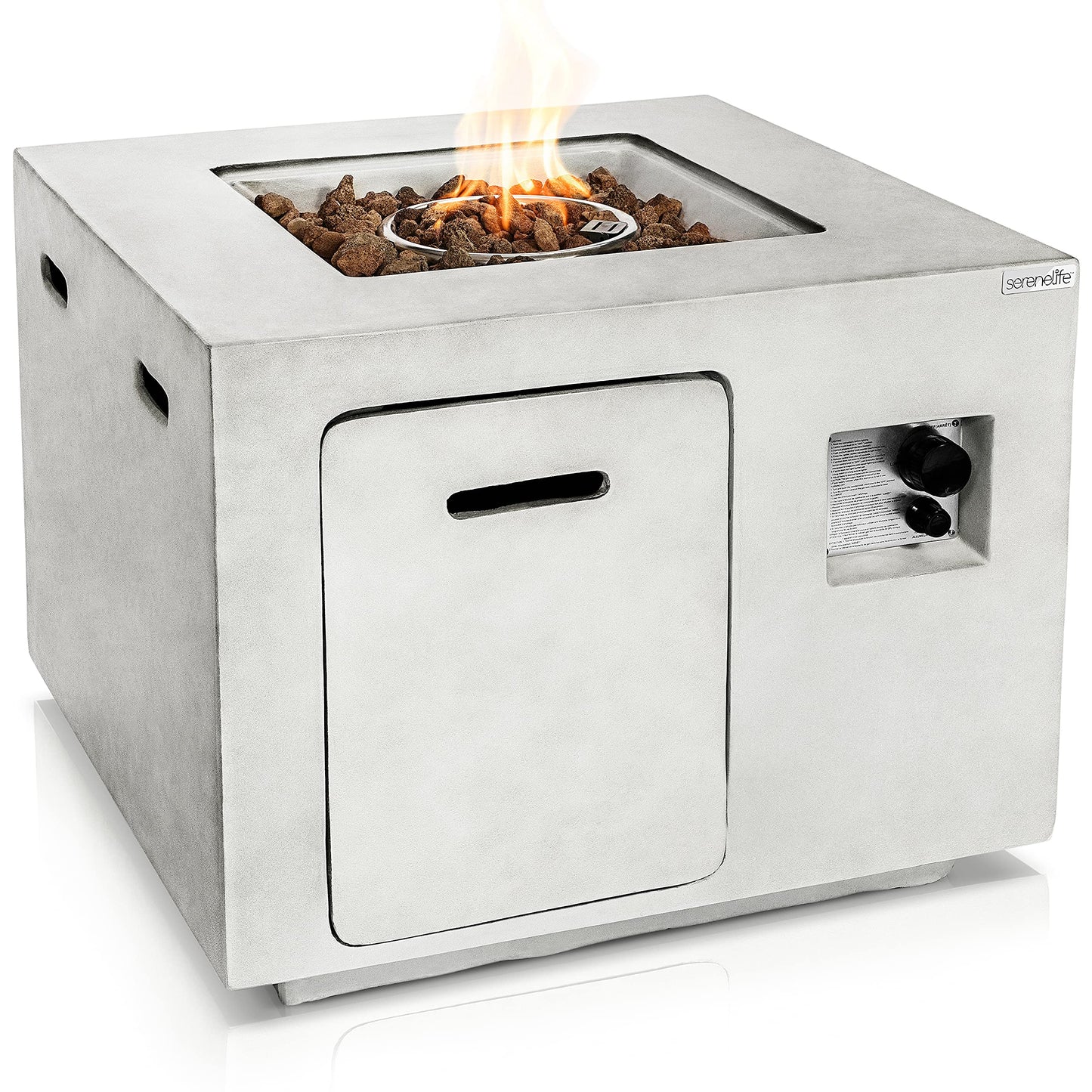 SerenelifeHome Outdoor Propane Fire Pit Table-CSA/ETL Certified Safe 40,000BTU Pulse Ignition Weatherproof Square Propane Gas Fire Table -Adjustable Flame,Thermocouple-PVC Cover, Lava Rock-SLFPCN42.5