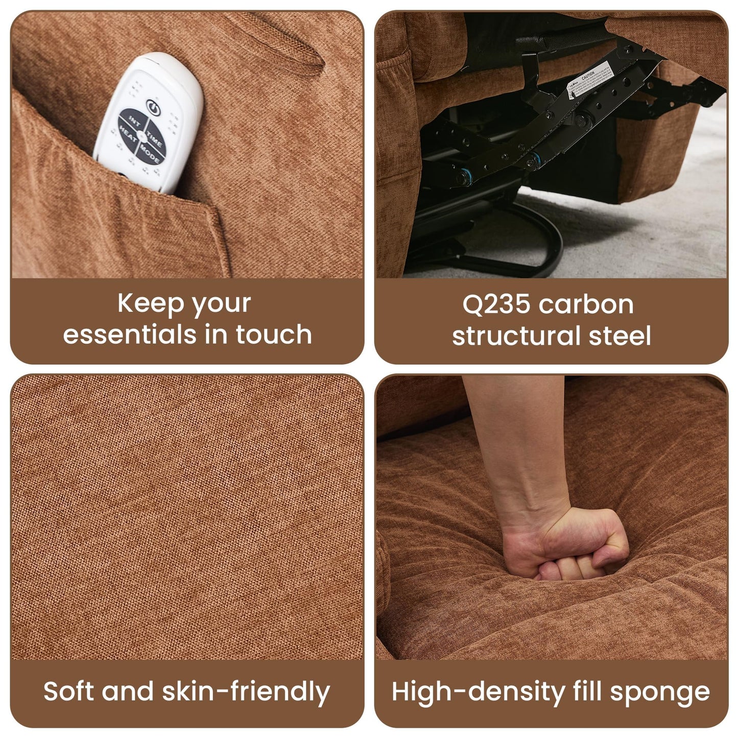 360° Swivel Rocker Recliner Chair for Adults with Massage & Heat, Manual/Electric Glider Reclining Lounge Chair for Living Room, Bedroom, Nursery, Comfortable Fabric Recliner, Light Brown