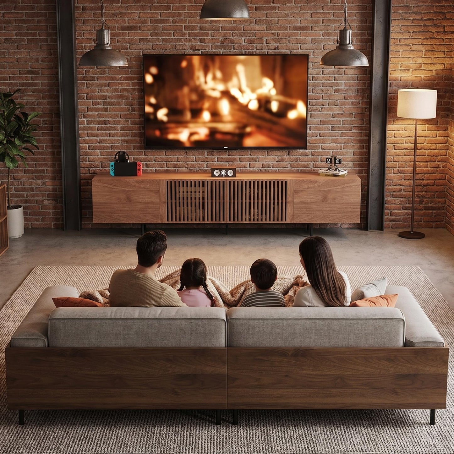 NessCarsti Mid Century Modern TV Stand for 80+ Inch TVs, 94.48" Walnut Console with Ample Storage – Stylish Entertainment Center for Living Room or Bedroom