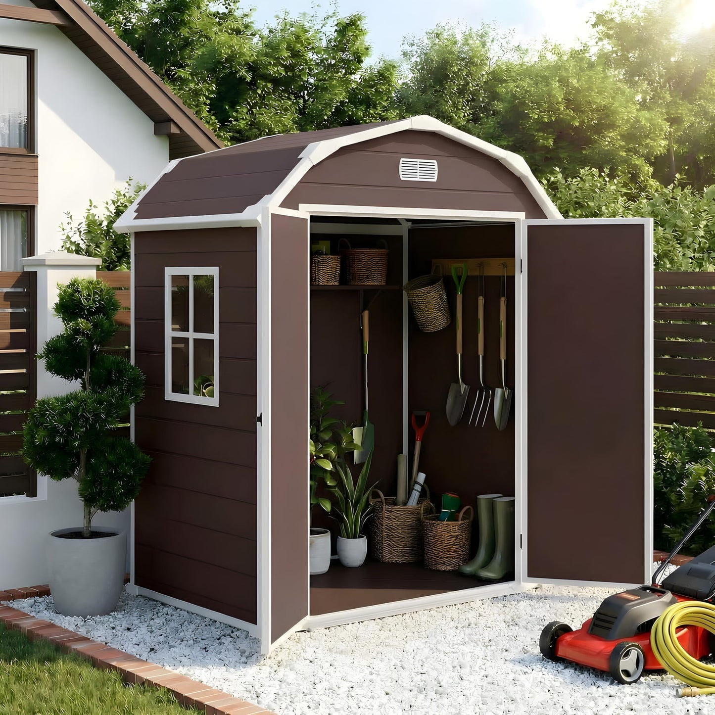 Shed, 6x4.5 ft Resin Storage Shed for Backyard, Durable All-Weather Storage and Sheds & Outdoor Storage, Large Outdoor Storage Box Style Outdoor Shed, Garden Resin Building, Brown