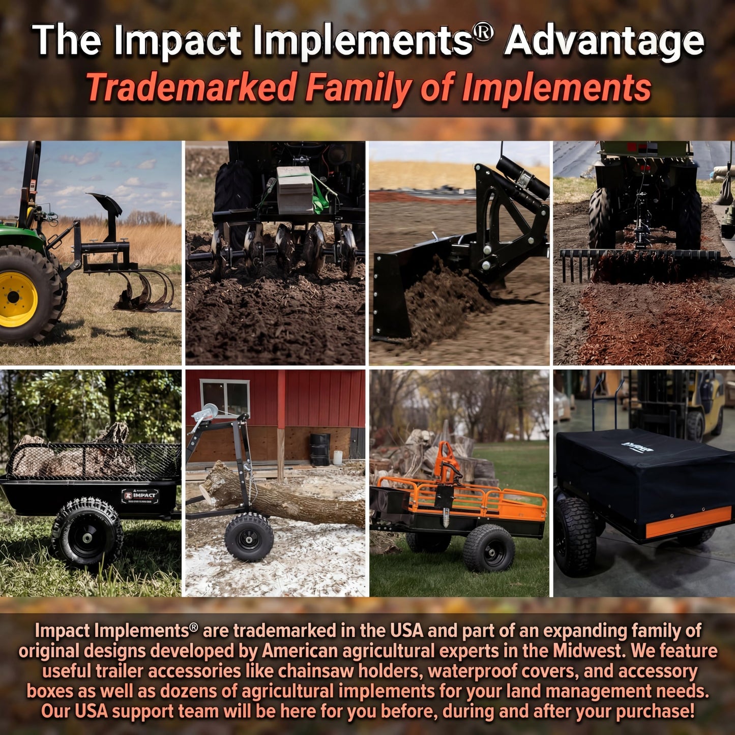 Impact IMPLEMENTS® 1500lb ATV/UTV/Tractor Trailer with Solid Steel Floor, Aggressive Tires, & Pivoting Tongue. Great for Agricultural Use & Land Management. Designed in Trademarked in The USA!