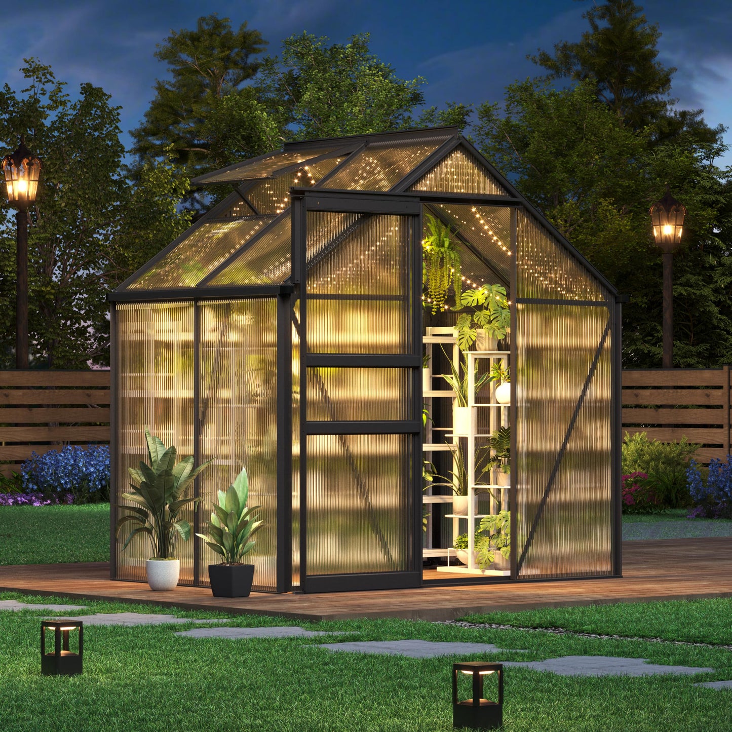 GarveeLife 6 x 4 FT Walk-in Greenhouses for Outside, Polycarbonate Greenhouse with Sliding Door, Adjustable Roof Vent, Aluminum Frame, Backyard Green Houses for Patio Garden