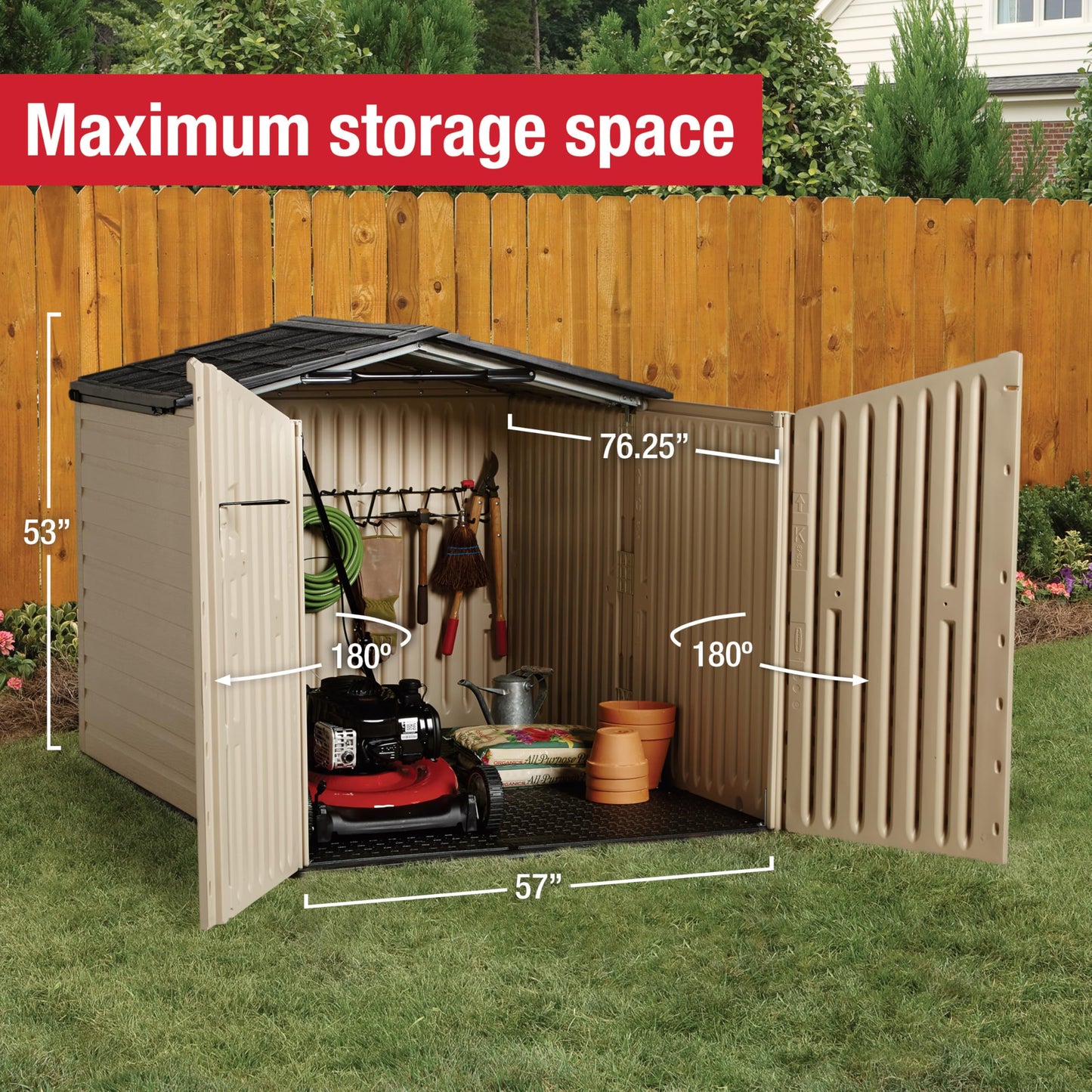 Rubbermaid Slide-Lid Resin Outdoor Storage Shed (5 x 6.5 Ft),Weather Resistant, Beige/Brown, Organization for Home/Backyard/Garden Tools/Lawn Mower/Bike Storage/Pool Supplies
