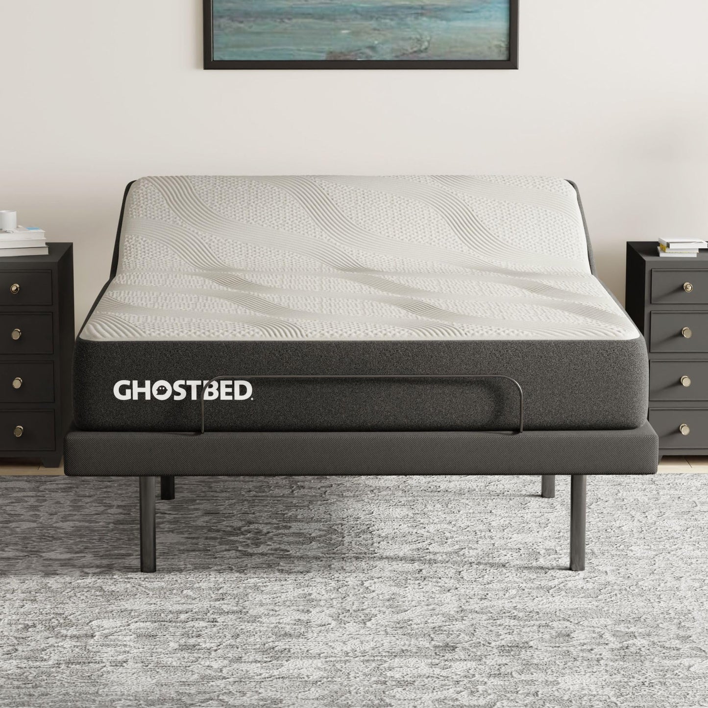 GhostBed Adjustable Bed Frame Power Base with 11" Ultimate Memory Foam Mattress Bundle - Electric Bed Base with Lumbar Support - Zero Gravity and Massage Settings - Queen