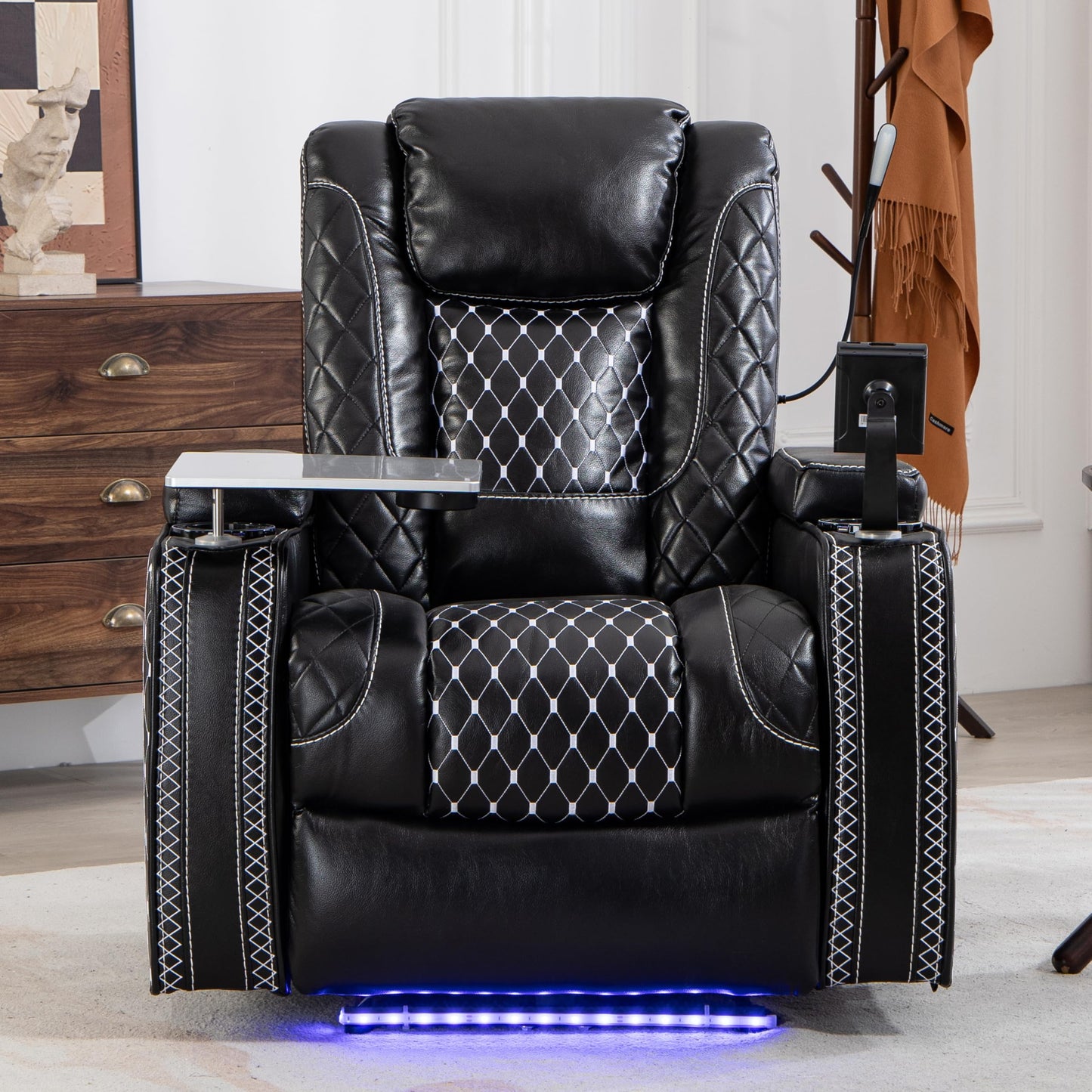 ERYE Multifunctional Zero Gravity Recliner Chair Power Infinite Reclining Armchair W/LED Light Strip for Living Room, Bedroom, Power Reclining Home Theater Seating Armchair