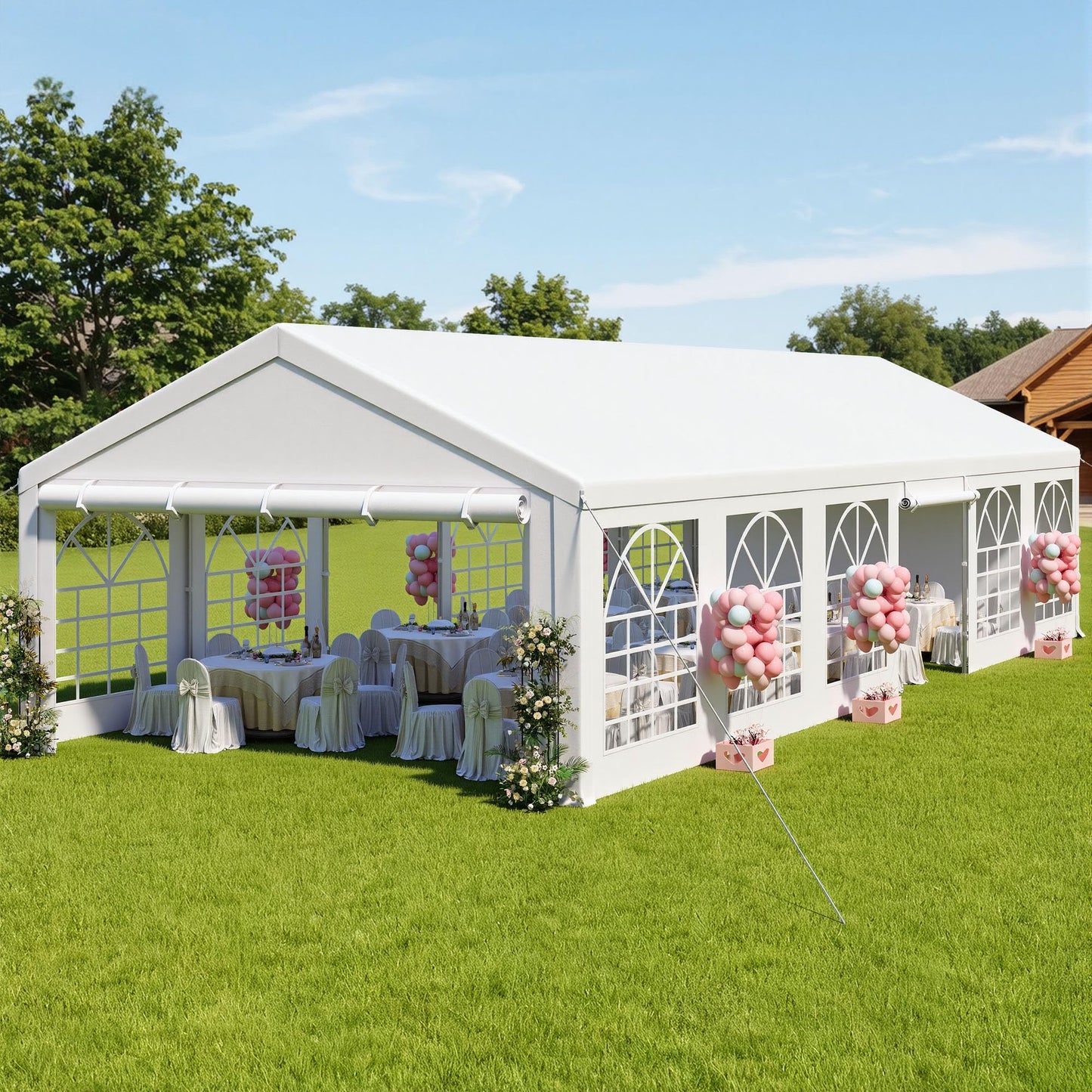 DWVO 20x40ft Party Tent Outdoor Heavy Duty Wedding Event Shelters Galvanized Canopy with Upgraded Large Roof, Removable PVC Sidewalls, White
