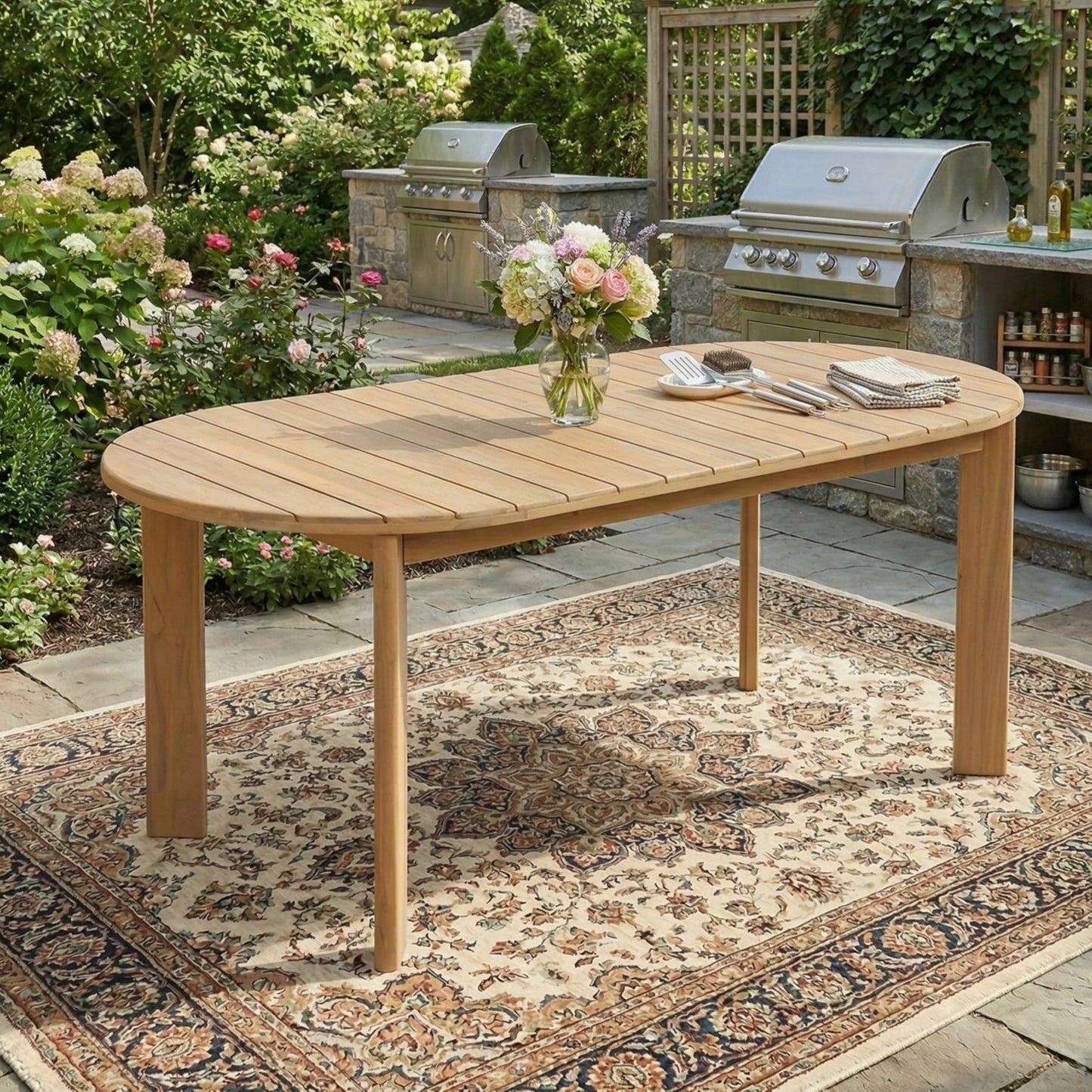 Christopher Knight Home Linda 70.67" Outdoor Dining Table, Solid Acacia Wood Patio Table for Patio Furniture Set, Modern Dining Table with Slat Panel Oval Top for Deck Garden Backyard, Light Teak