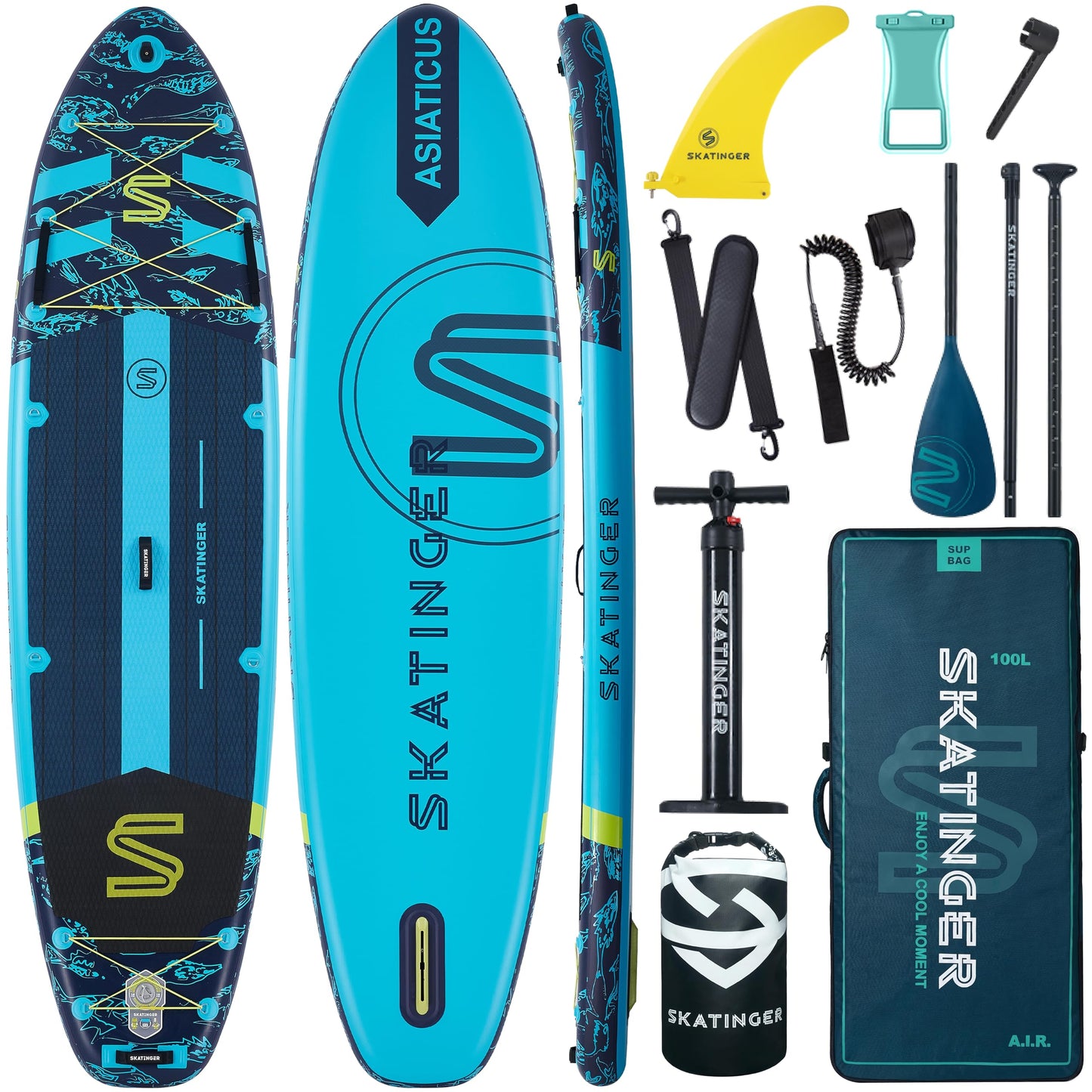 Skatinger 11'6×35" Super Wide Inflatable Paddle Board, Ultra Stable Stand Up Paddleboards for 450lb/3 People/Family/Big Size, Shoulder Strap, Camera Base, 100L Backpack, All-Round Sup Board, US Fin