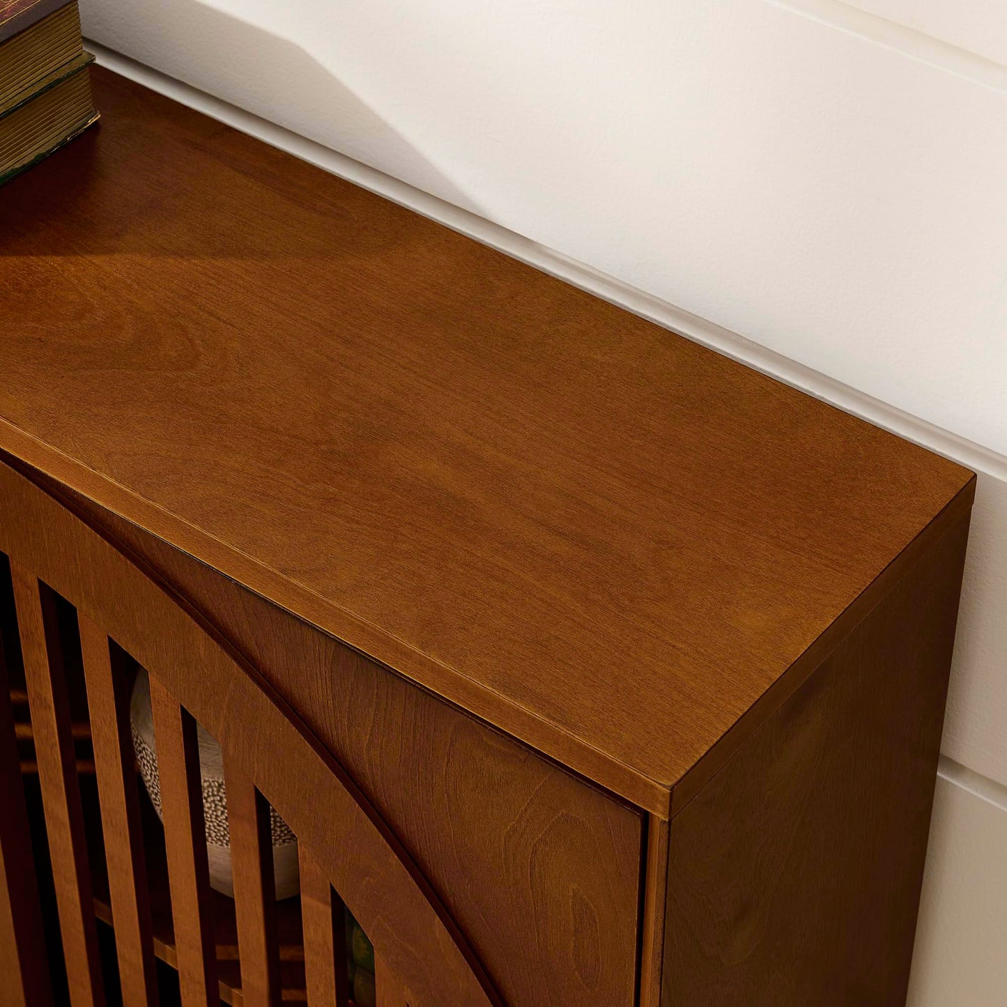 KEIKI 39" Mid Century Modern Fluted Sideboard Cabinet with Storage & Outlet Holes, Narrow Buffet Cabinet, Solid Wood + MDF, for Living Room, Entryway, Hallway, Kitchen, Coffee Bar, Brown