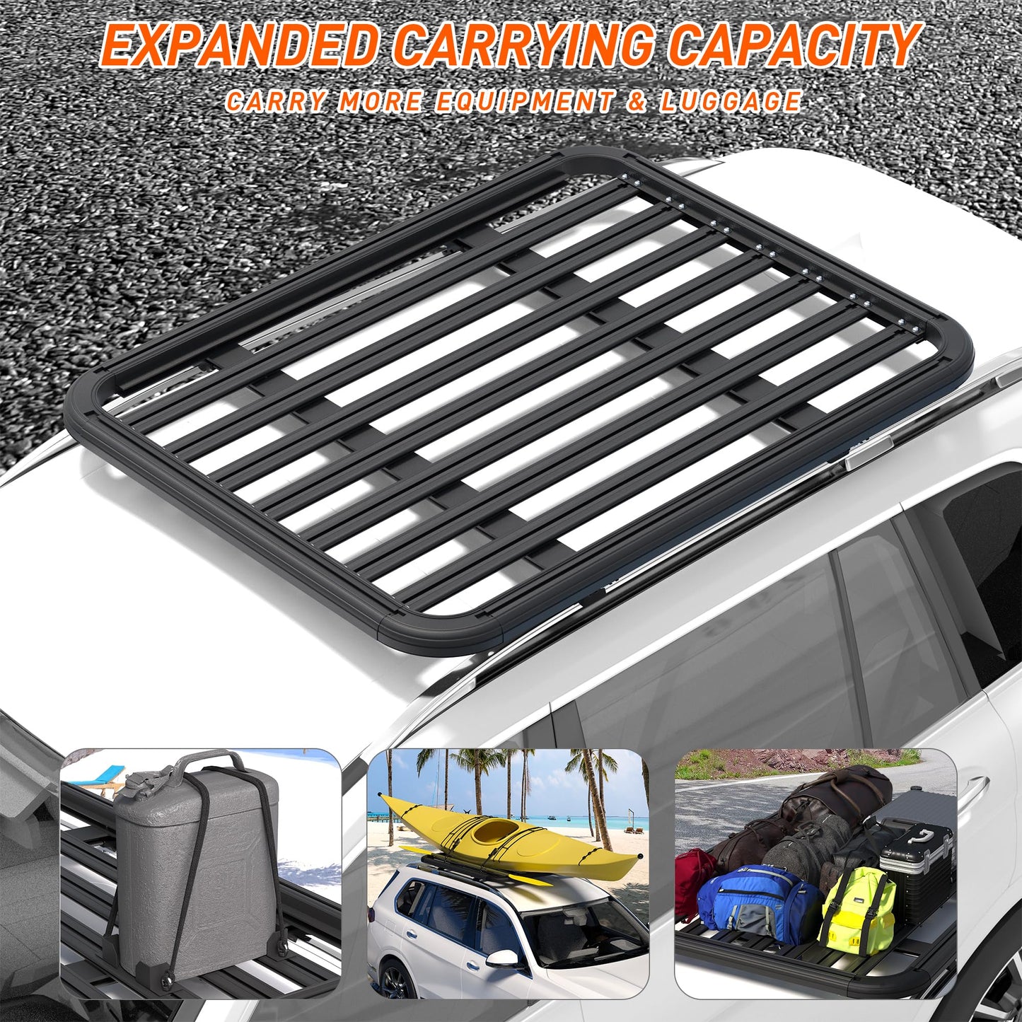 WILDROAD Aluminum Roof Platform, 63" x 47" Universal Flat Roof Rack Heavy Duty Roof Rack Platform with 10 Sets Eye Bolt Nut and T-Screws Anchoring Kit Fits for SUV, Truck