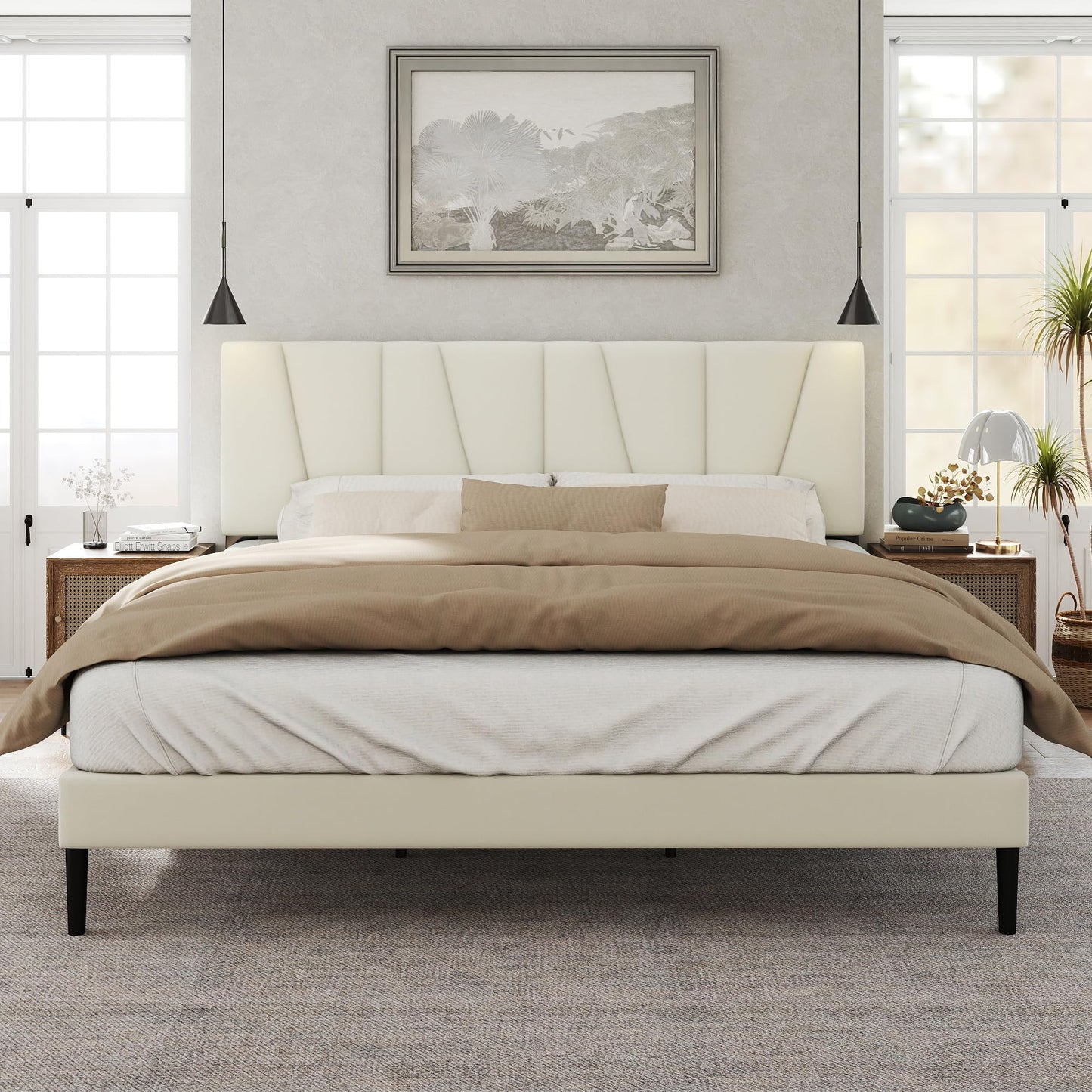 HAOARA King Size Bed Frame with Fabric Upholstered Headboard, Platform Bed with Wooden Slats Support, Fully Mattress Foundation, Box Spring Optional, Easy Assembly