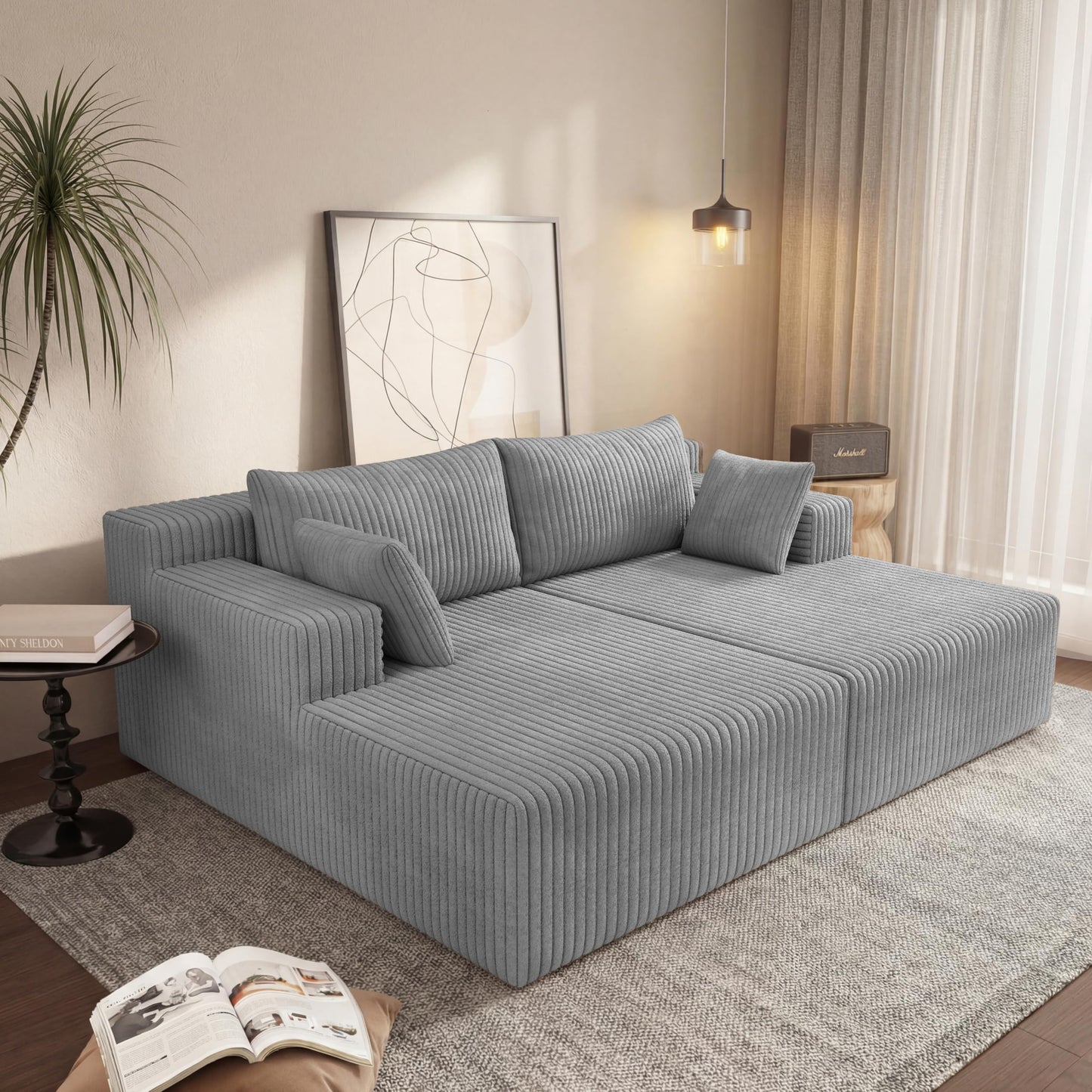 KEIKI 71" L Oversized Double Lounge Chaise Indoor, Corduroy Deep Seat Sectional Modular Couch Sleeper Loveseat Chair, Boneless Upholstered Reading Lazy Cloud Plush Sofa Bed for Living Room, Bedroom
