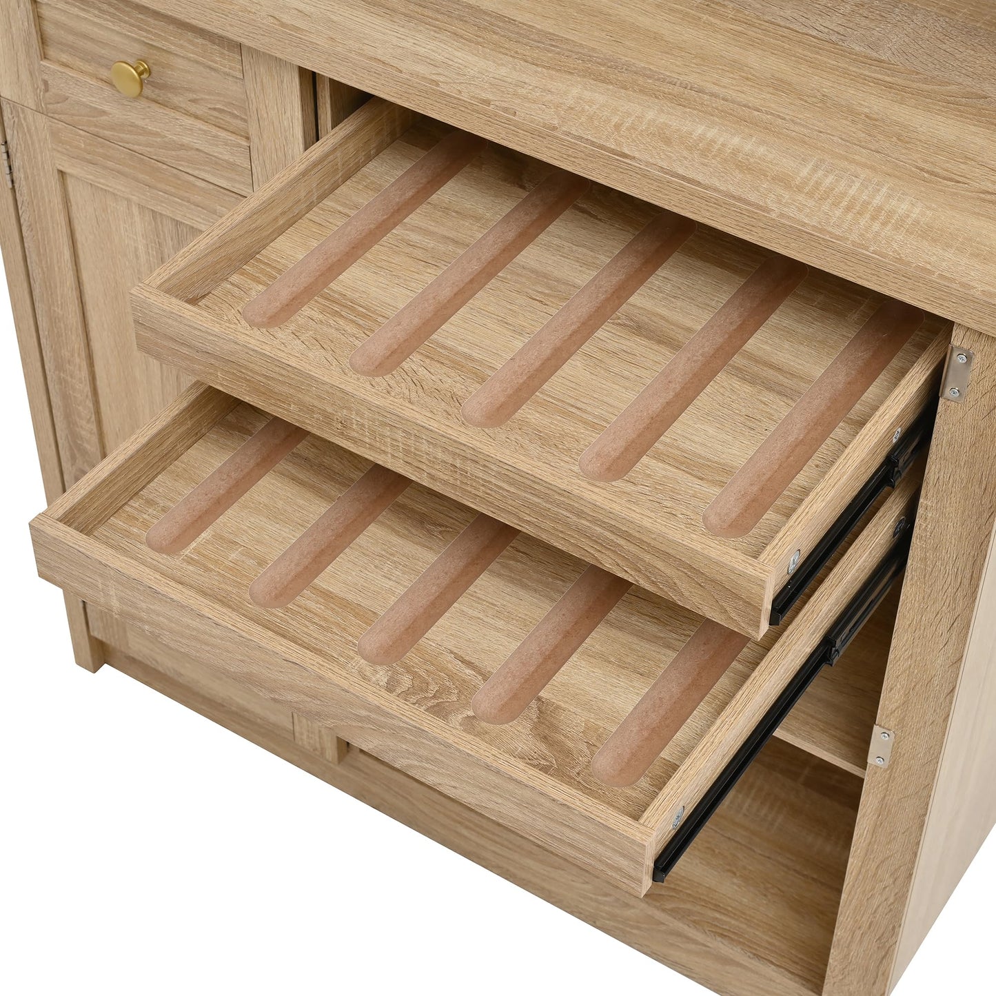 Merax 35.4"x17.7"x74.8" Farmhouse Freestanding Buffet with Hutch, Kitchen Pantry Storage Cabinet with Wine Rack and Adjustable Shelves for Dining Room, Natural