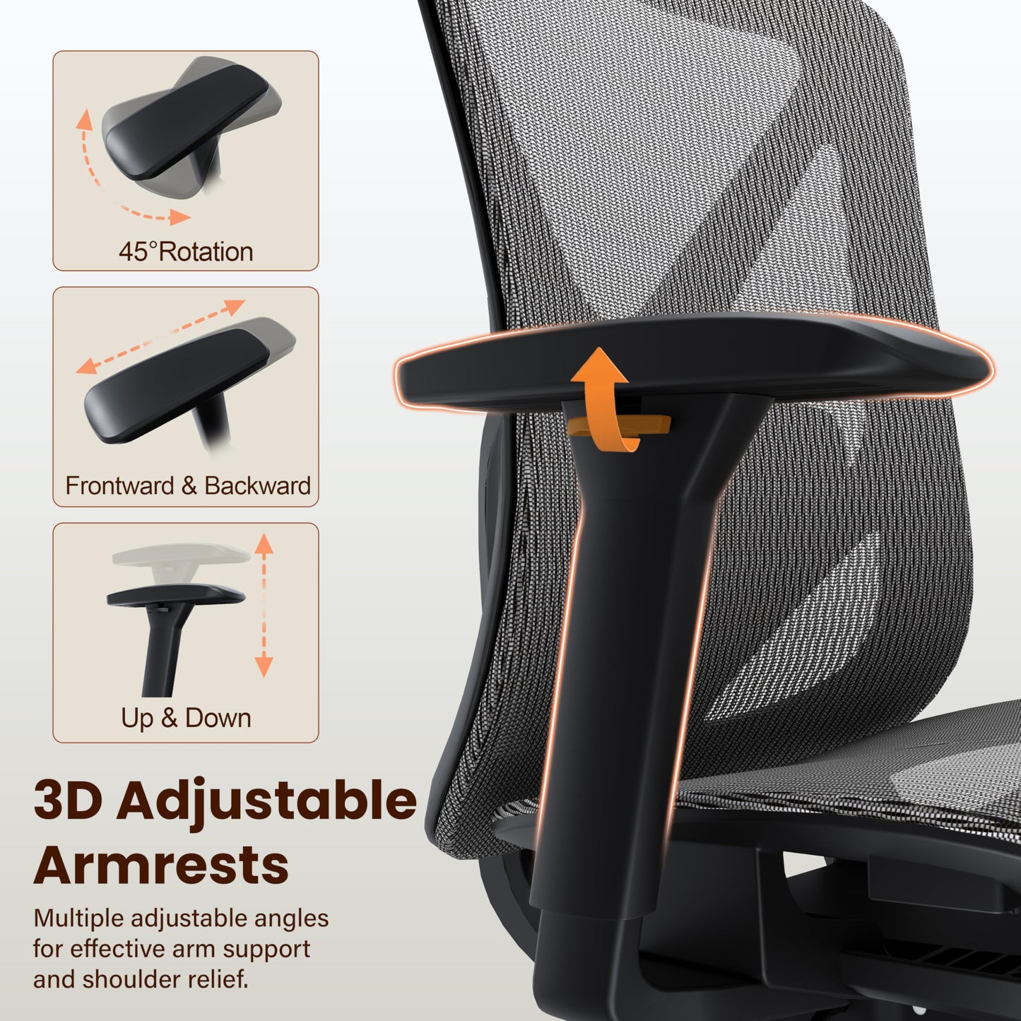 MOLENTS Ergonomic Office Chair, Mesh Computer Desk Chairs with Adjustable Lumbar Support, 3D Armrest, Tilt Function, Comfy Wide Seat, Executive Work Task Chair for Company & Home, Gaming Chair (Grey)