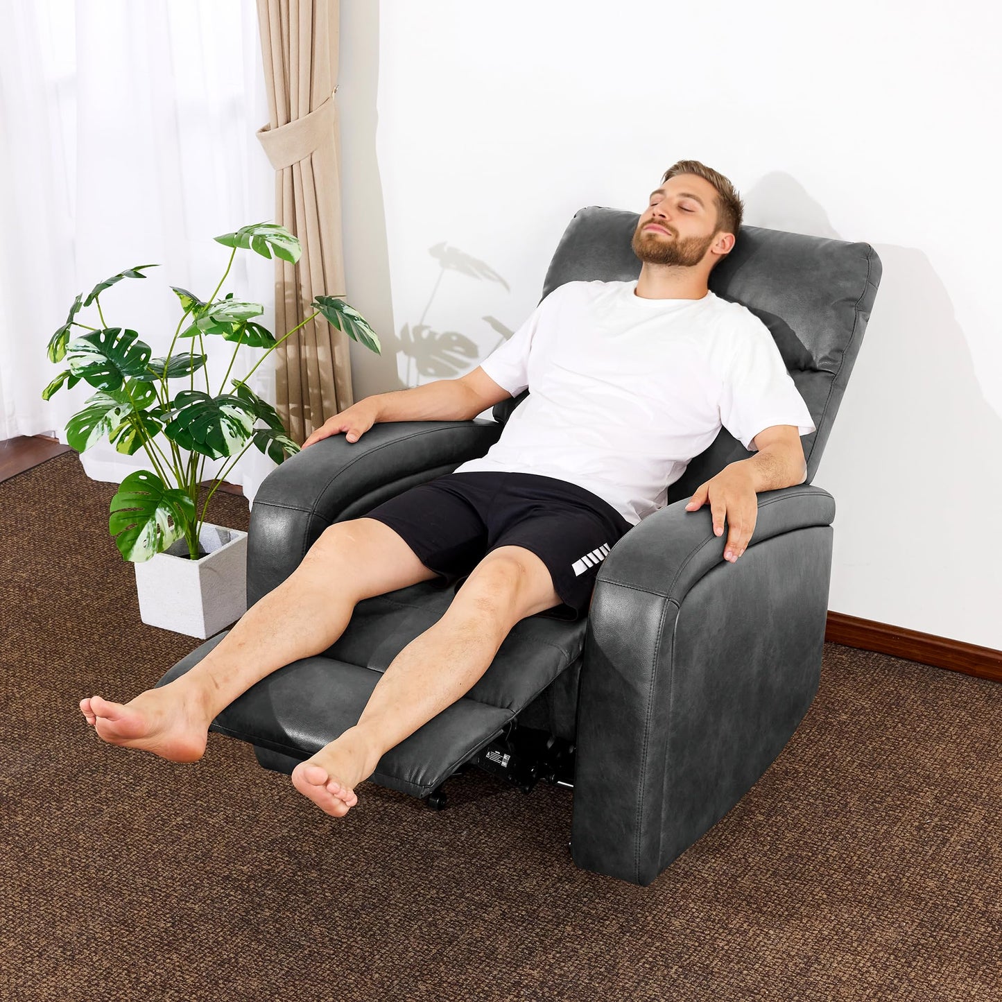 MCombo Zero Wall Recliner Chair, Power Wall Hugger Recliner with USB & Type-C Dual Charge Ports for Small Space, Living Room, RV PR644 (Dark Grey)