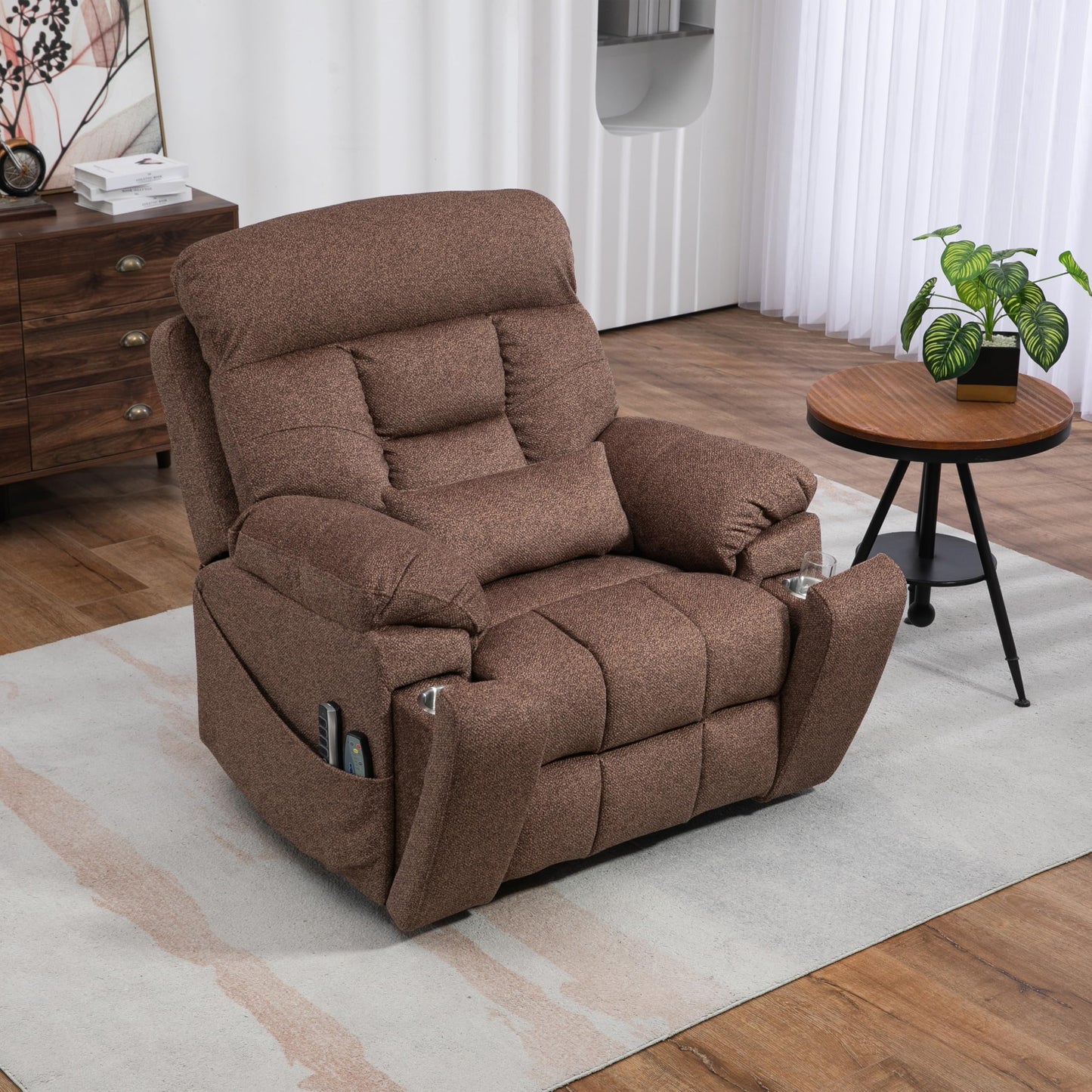 4 Motors Oversized Electric Lift Chair Power Recliner Sofa Chair for Adults with Massgae,Heat and Hidden Cup Holders, 180° Infinite Electric Reclining Armchair Comfy for Living Room, Bedroom,Office