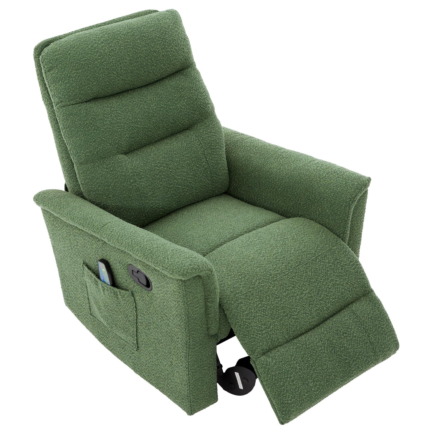 Christopher Knight Home Helen Massage Recliner Chair with 8 Points Function, Boucle Upholstered Recliner Sofa with Two Adjustable Positions, Swivel Massage Chair with a Side Storage Pocket, Green