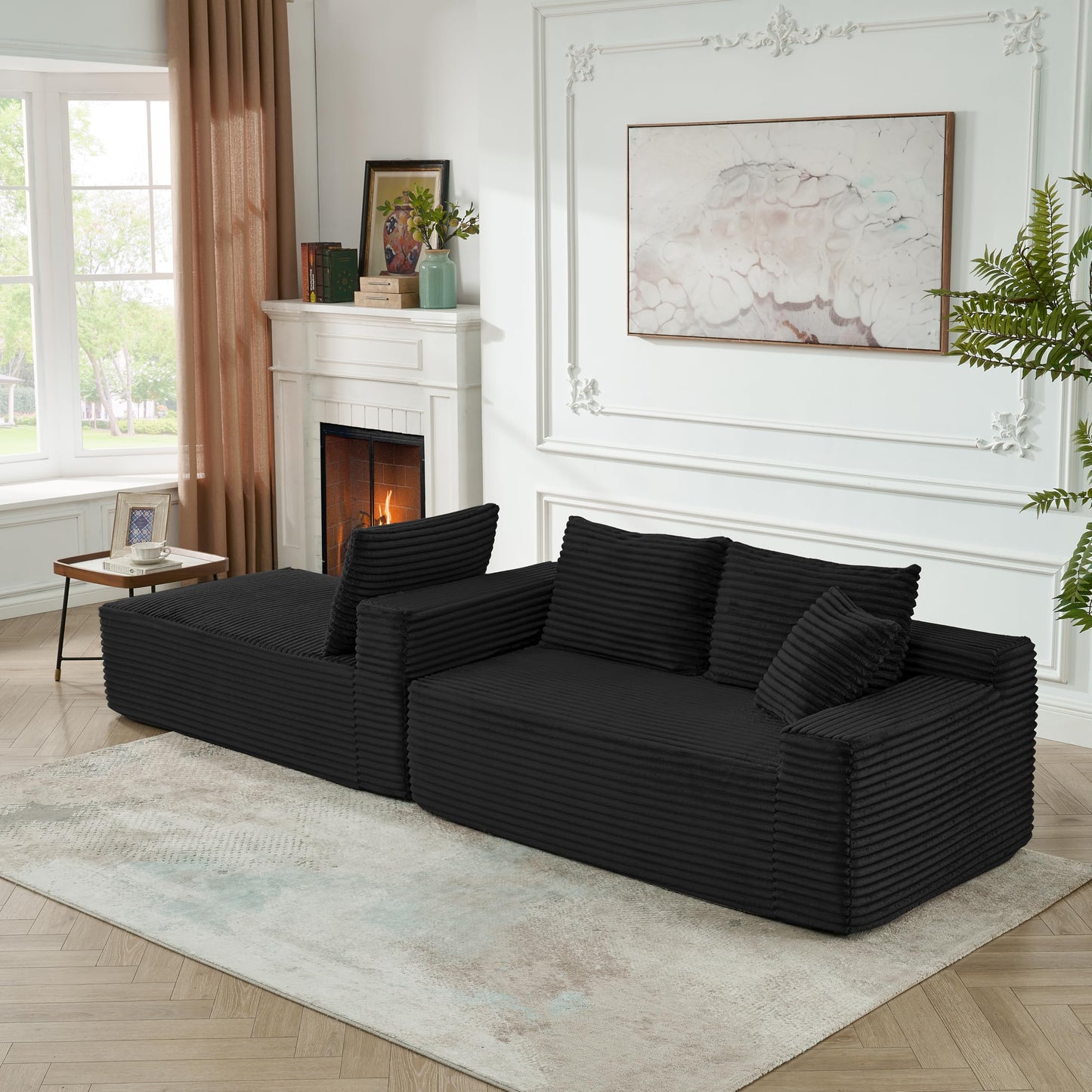 95" L-Shaped Cloud Sectional Couch, Left Facing Modular Compressed Boneless Sectional Sofa with Chaise Lounge, Plush Corduroy Boneless Corner Sofa for Living Room