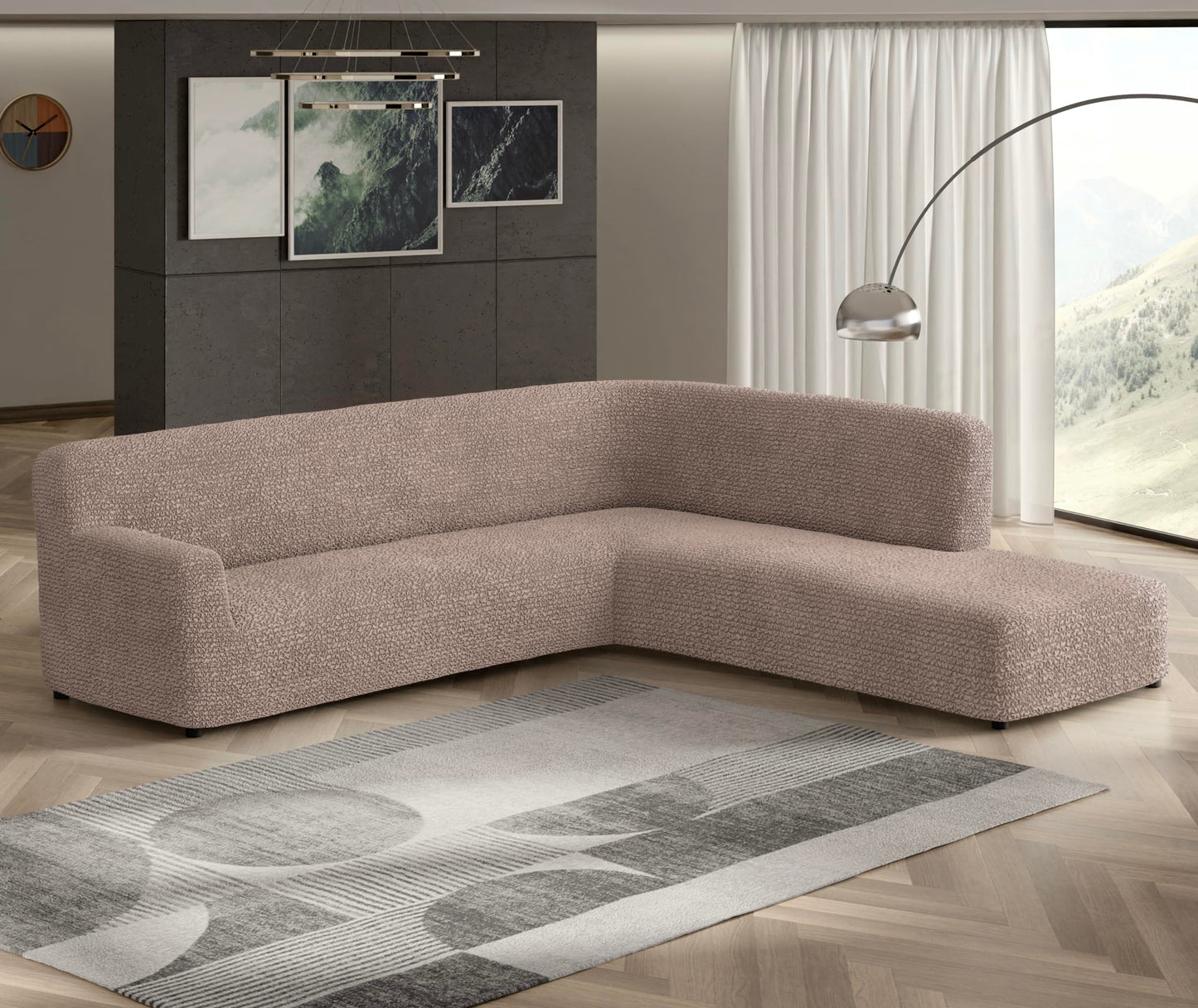 PAULATO BY GA.I.CO. Stretch Sectional Sofa Slipcovers 1-Piece Non-Slip – Elastic L Shape Couch Cover – Soft Furniture Protector Washable – Marsala (Right-Facing Bumper 120"-195" Wide)